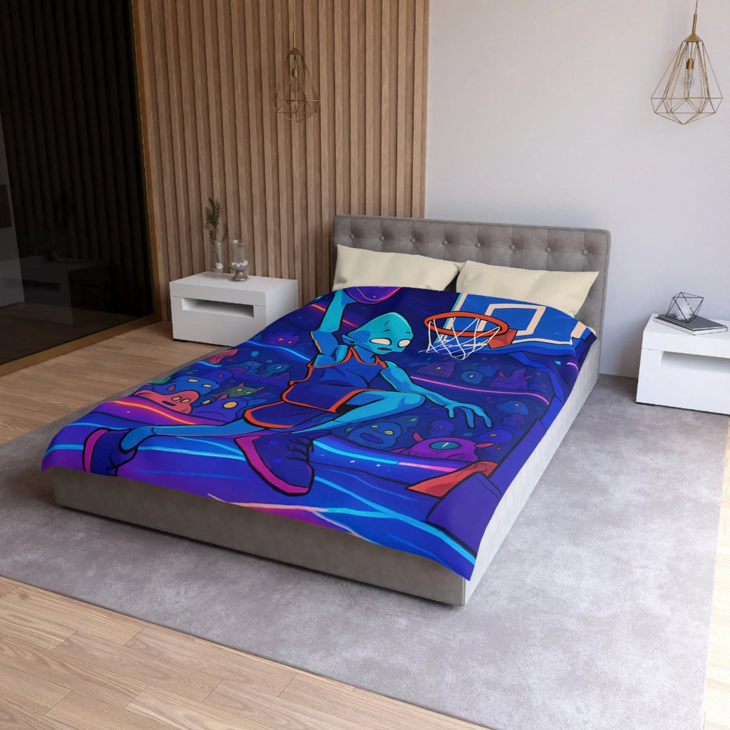 Housse de Couette Design Extraterrestre Jouant au Basketball dans une Arène Psychédélique