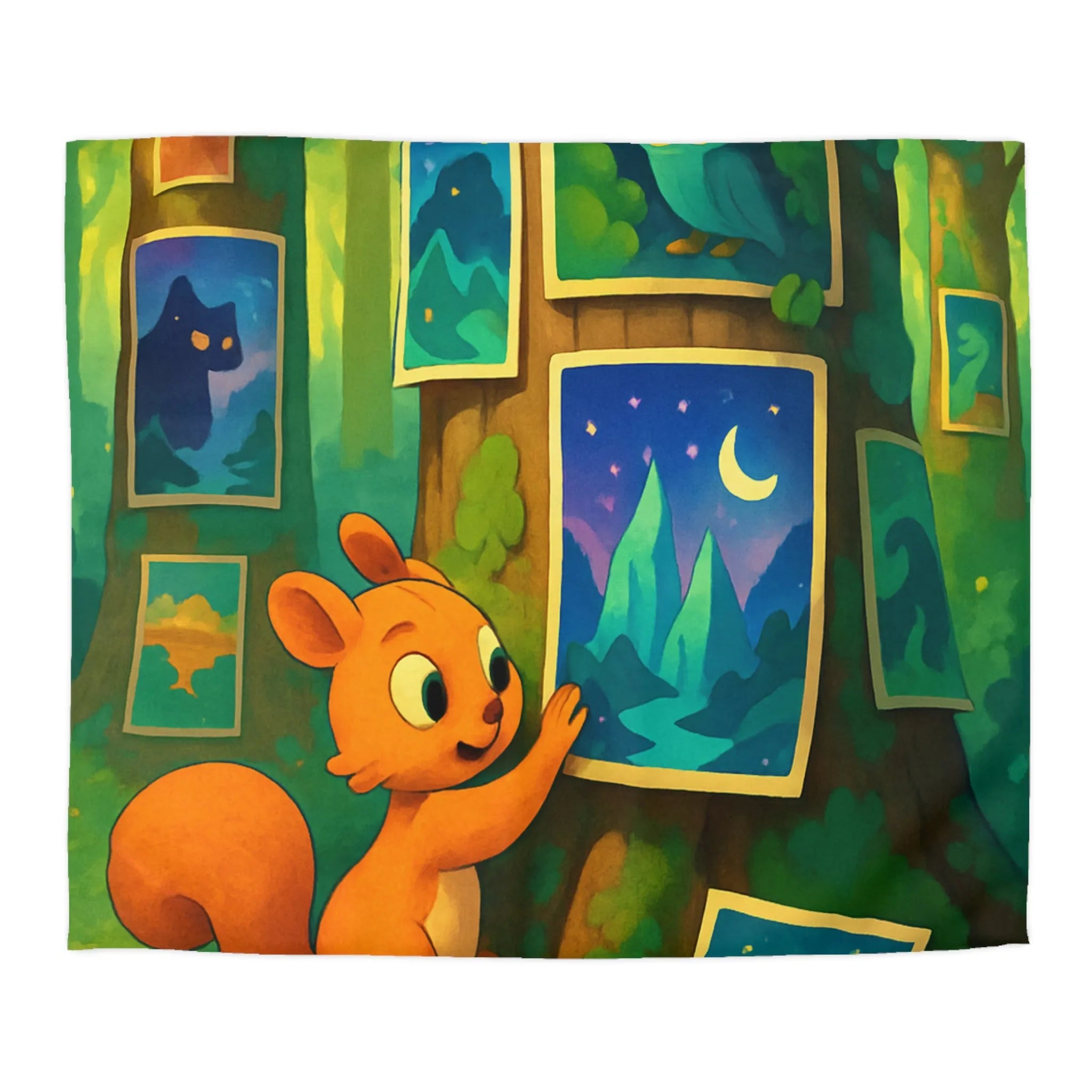 Housse de Couette Enchantée avec Écureuil et Tableaux Nocturnes pour Chambre d'Enfant