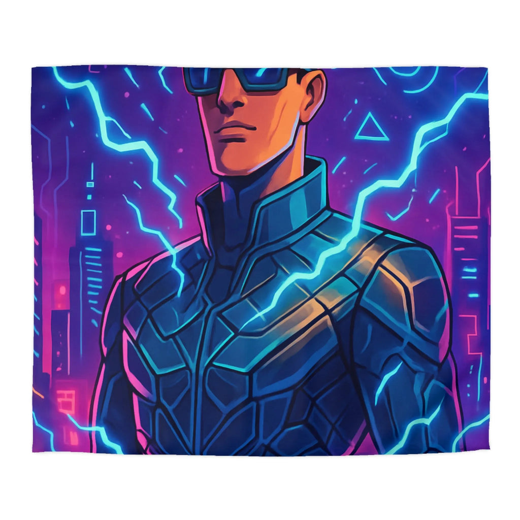 Housse de Couette Futuriste Cyberpunk avec Éclairs Électriques et Design Néon Énergétique