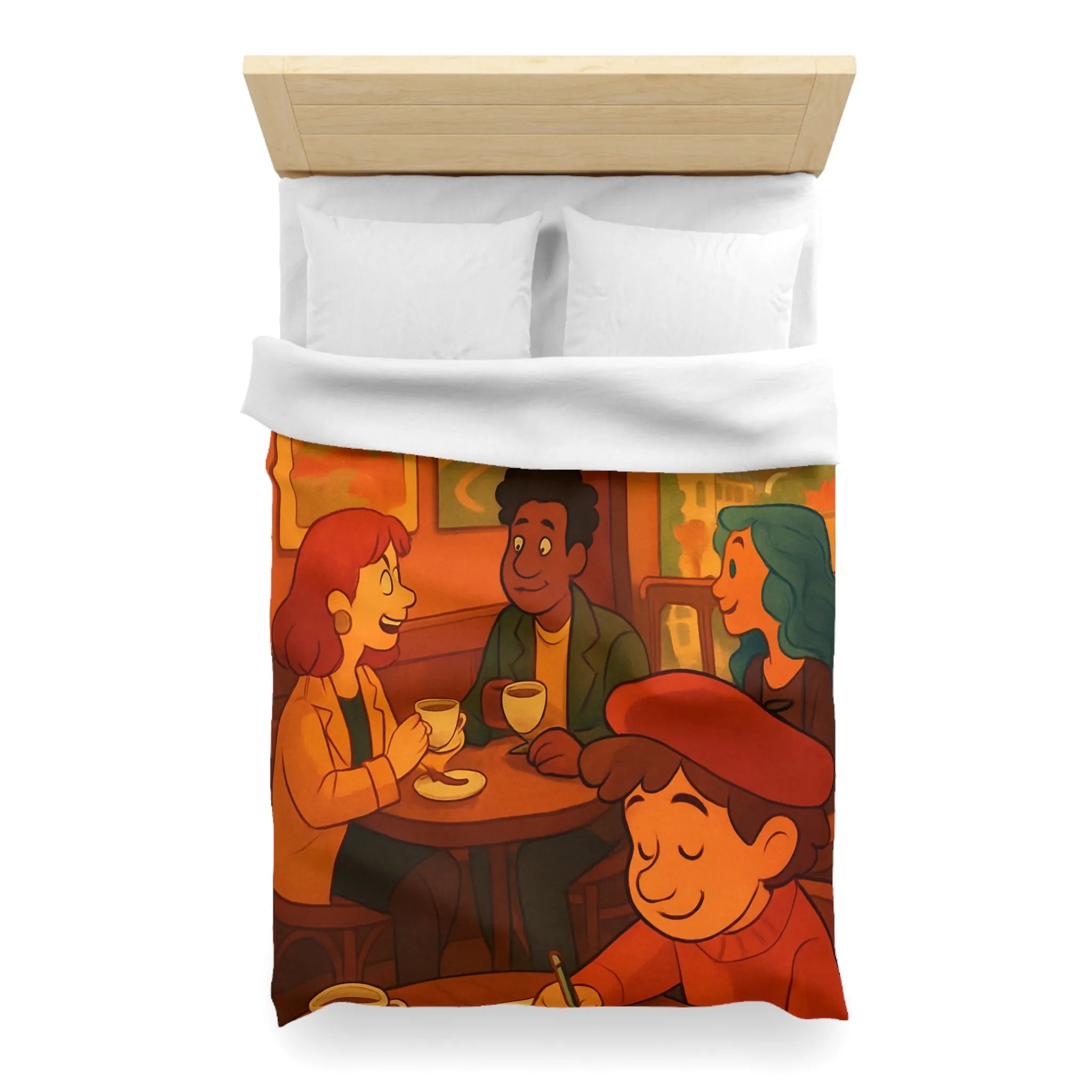 Charmante illustration de café parisien avec vue sur la Tour Eiffel en arrière-plan