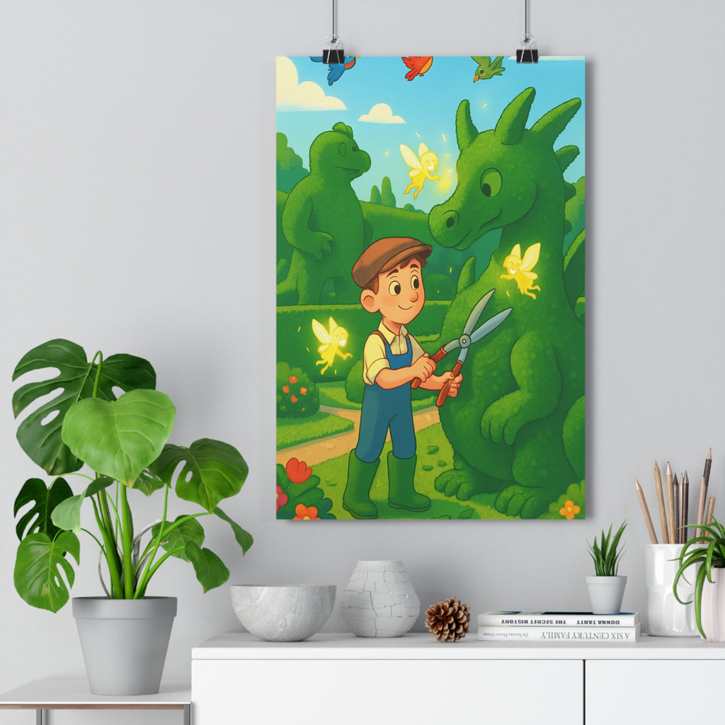 Poster décoratif jardin magique vert enchanté joyeux cartoon enfant salon nature lumineux rêveur qualité