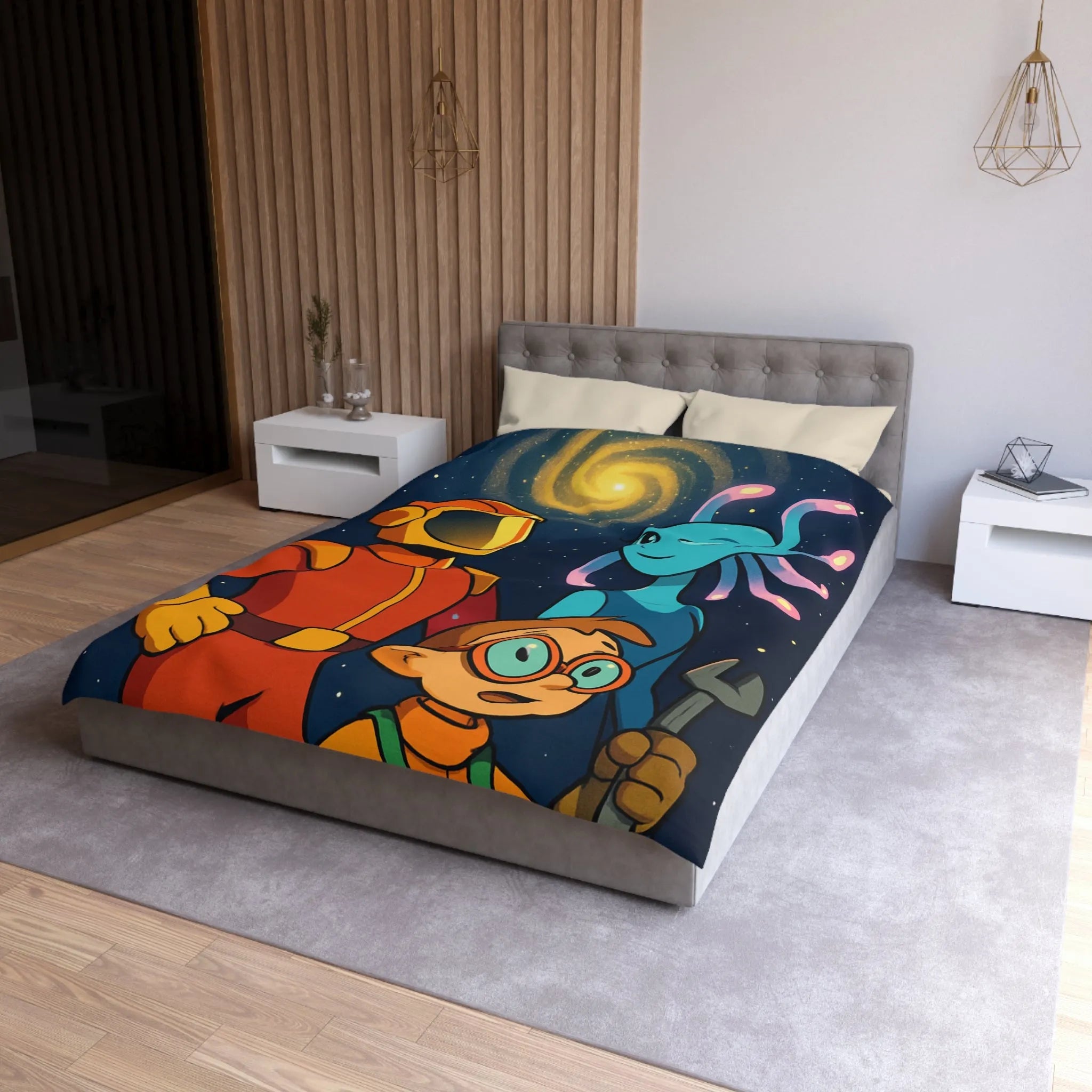 Housse Couette Galaxie : Astronaute, Extraterrestre et Enfant Brillant pour Chambre Cosy