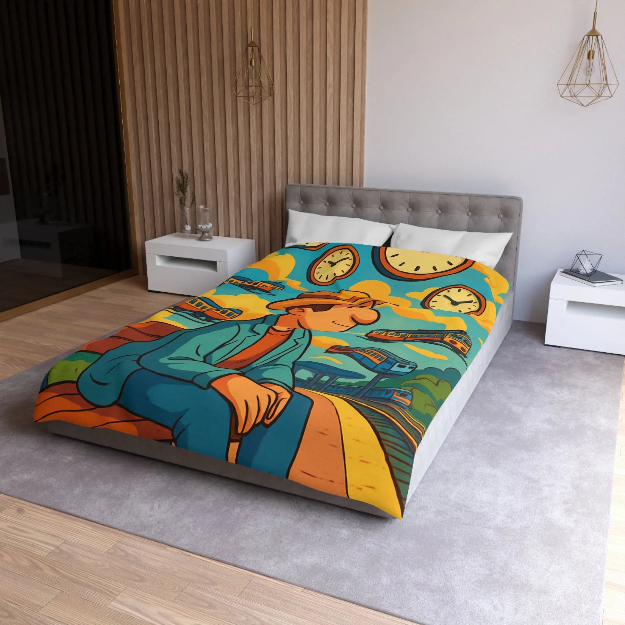 Housse de Couette Microfibre Art Graphique Contemporain Style Décoratif Chambre Tendance