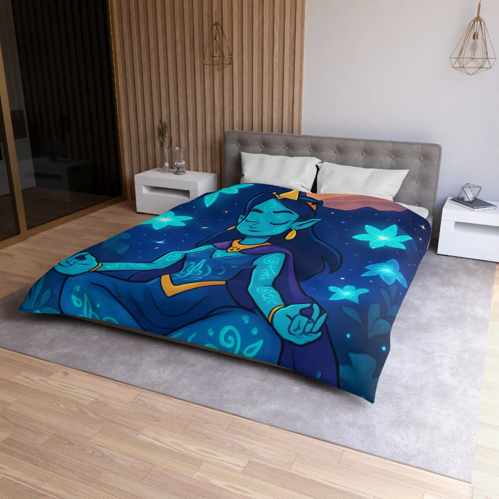 Housse de Couette Élégante avec Déesse Méditative et Étoiles, Ambiance Nocturne Mystique