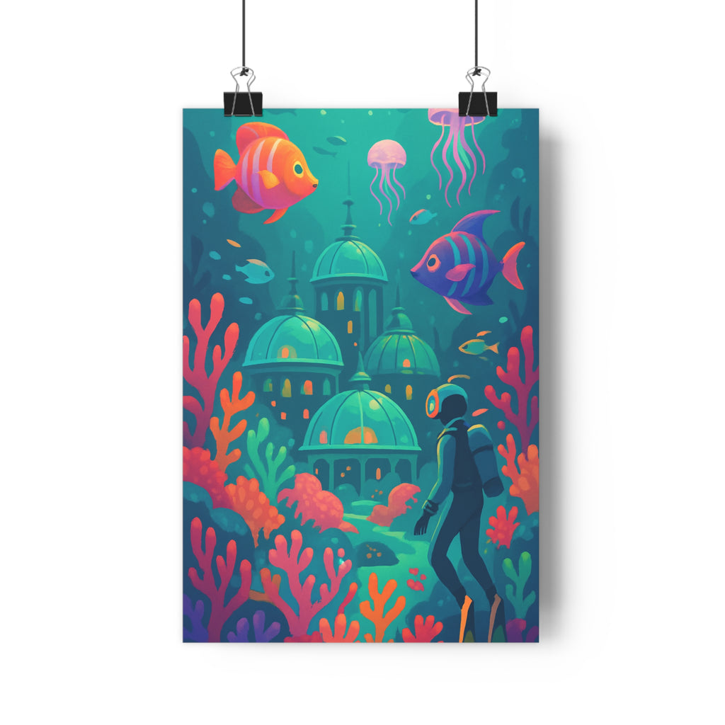 Poster décoratif cartoon bleuvert lumineux mystique enfant salon aventure océan coraux magie fascinant chambre