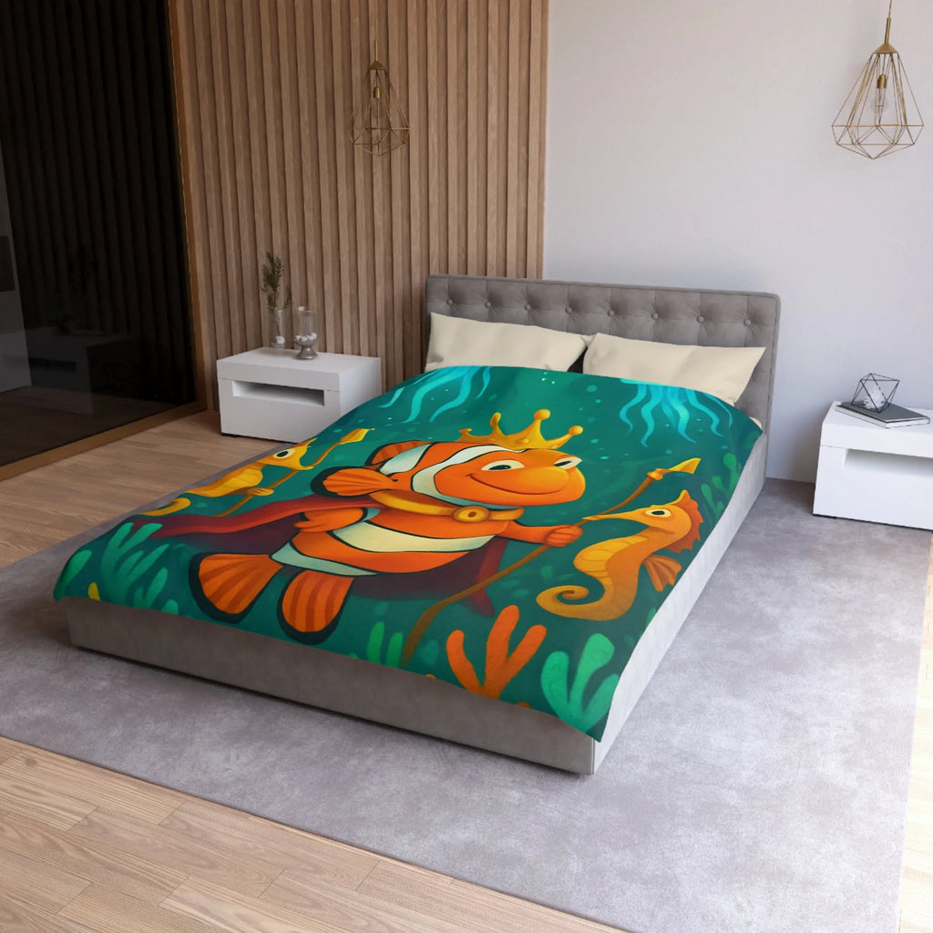 Housse de couette enfant joyeuse poisson clown roi et hippocampes joueurs aquatiques