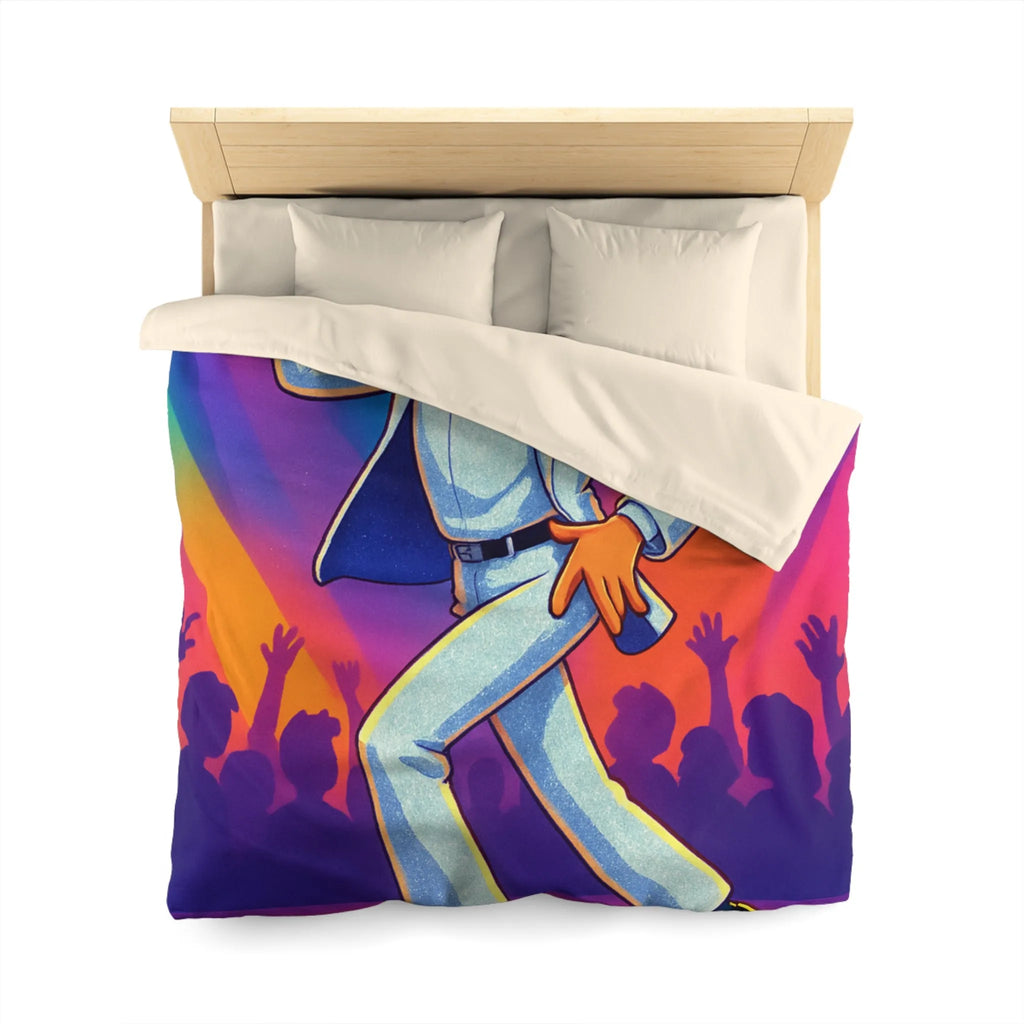 Housse de couette danseur animé en costume blanc avec lumières de scène colorées