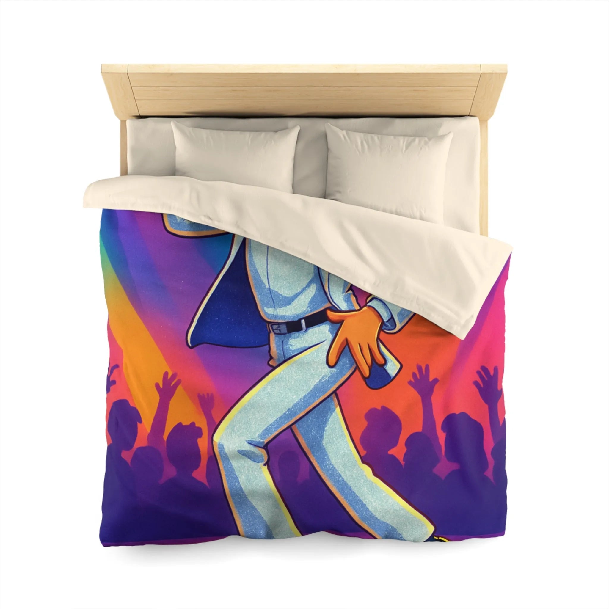 Housse de couette danseur animé en costume blanc avec lumières de scène colorées