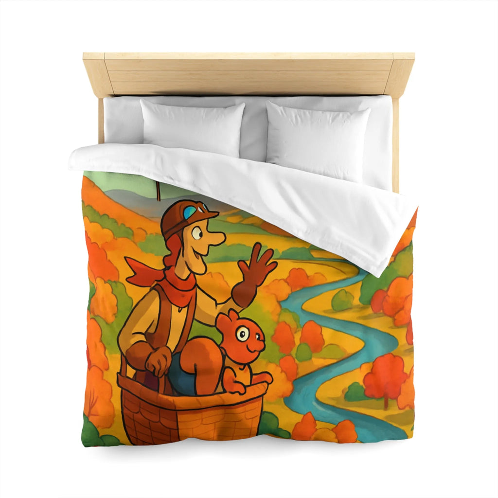 Housse de couette automnale avec montgolfière et paysage coloré pour chambre chaleureuse