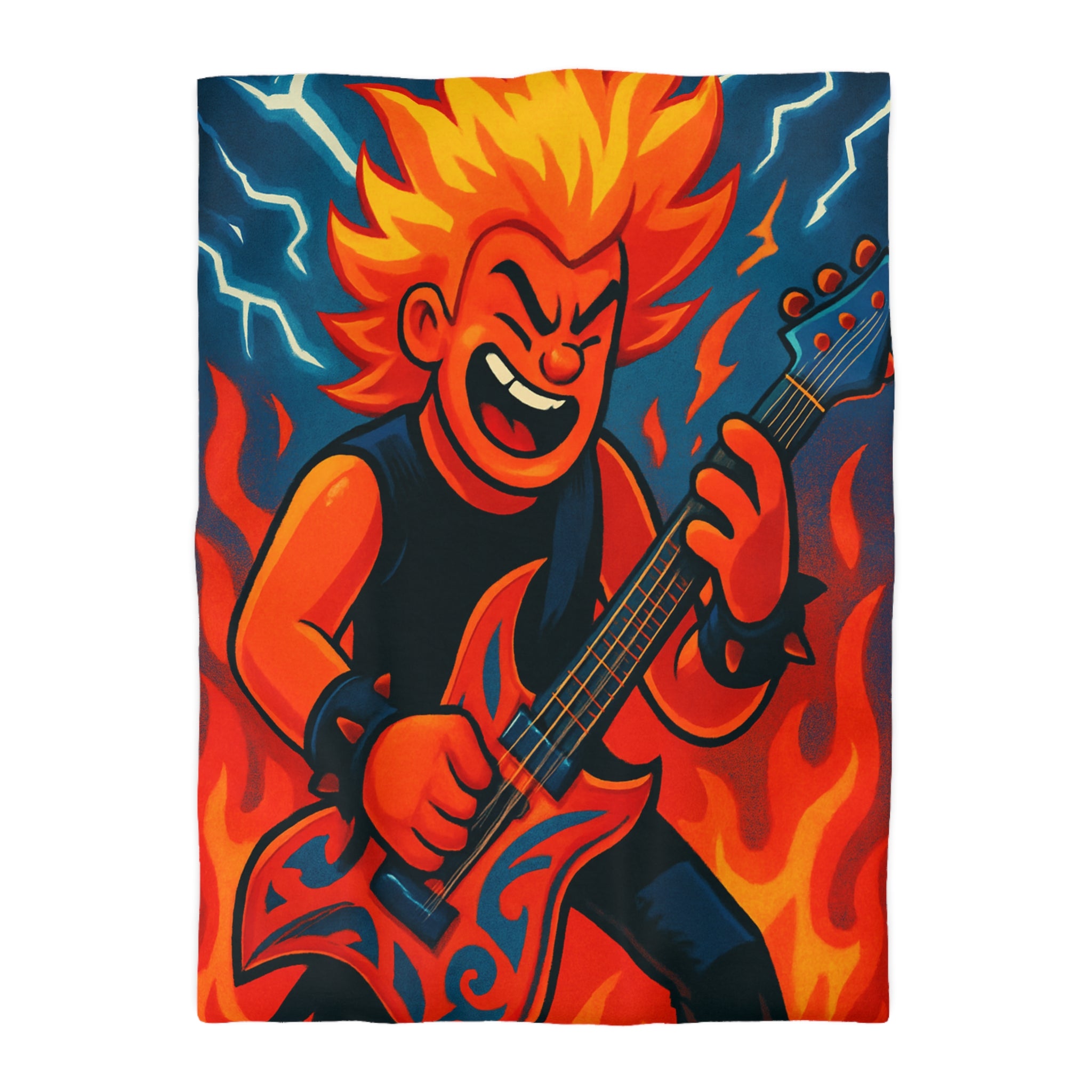 Housse de couette rock flamboyant avec guitare et éclairs pour déco vibrante