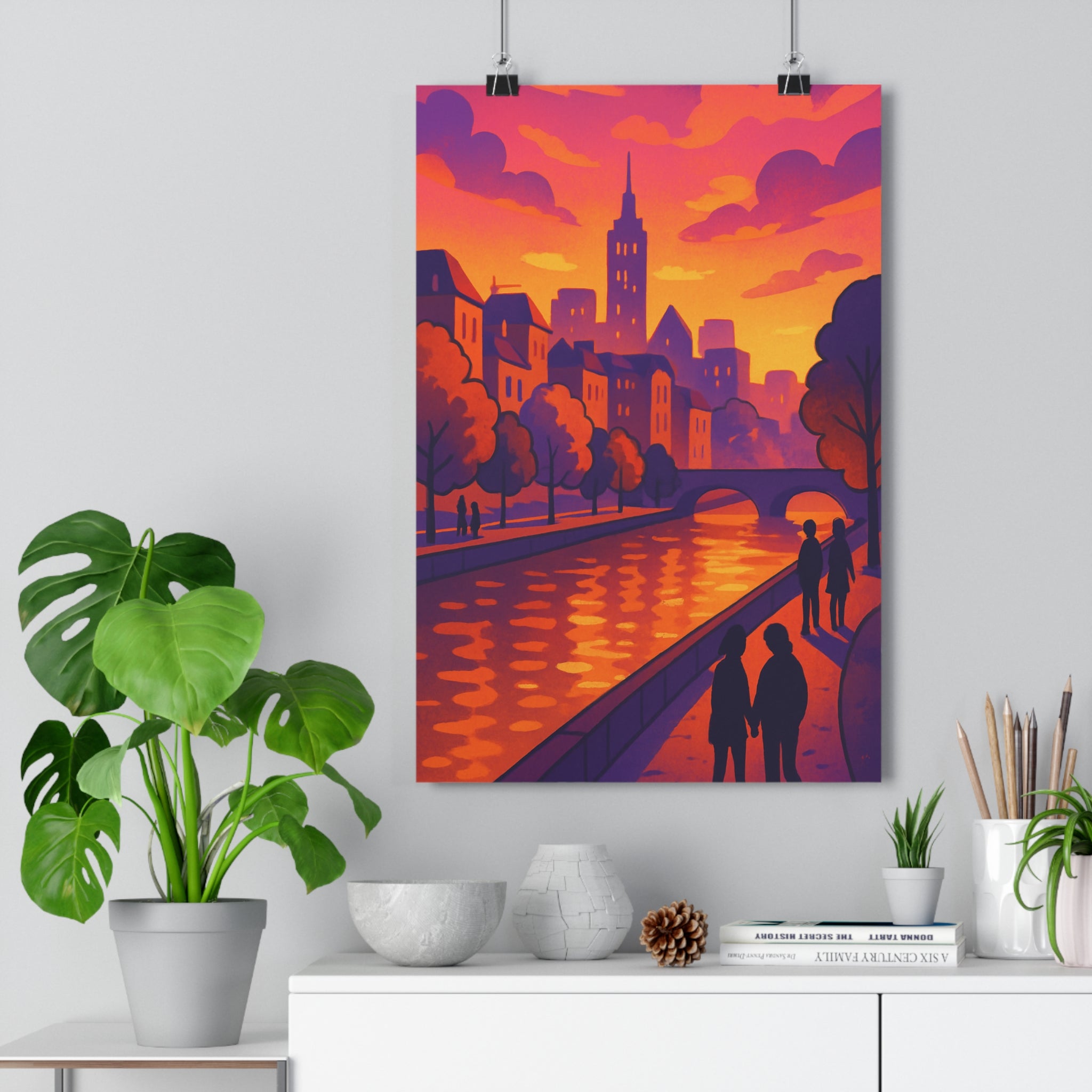 Poster décoratif urbain crépuscule art moderne mystique violet orange chambre salon qualité exceptionnelle impression