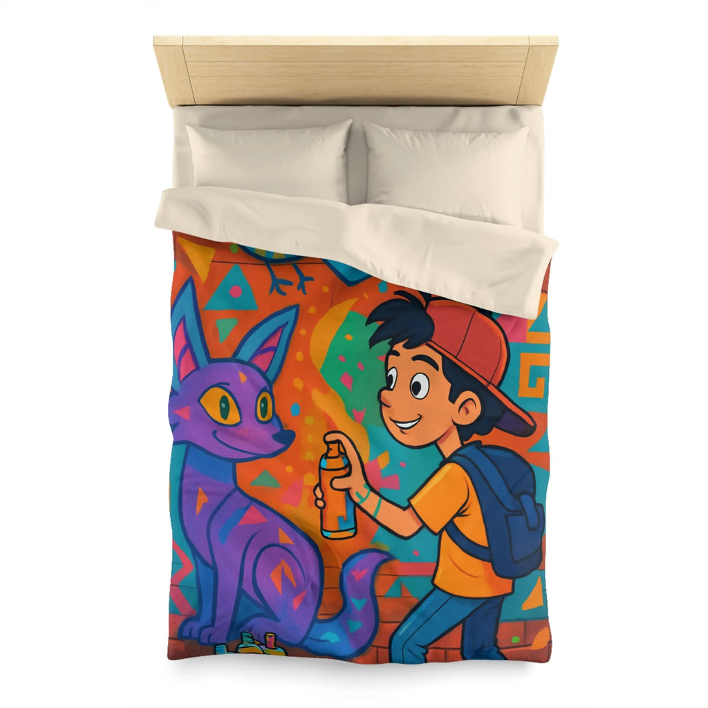 Housse de couette colorée pour enfant avec motifs graffiti et animaux urbains