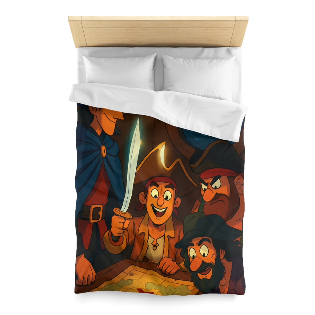 Housse de Couette Pirate Cartoon avec Carte Trésor et Équipage Sous Lampe