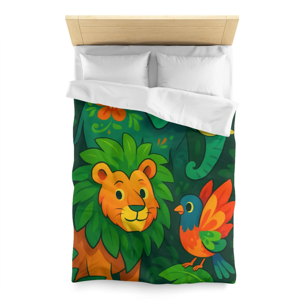 Housse de couette jungle colorée avec éléphant lion et oiseau tropical pour enfants
