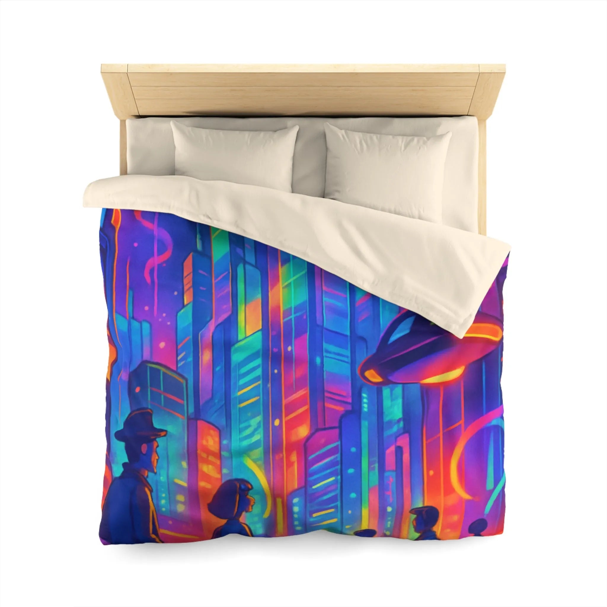 Housse de Couette Colorée Scène Urbaine Futuriste avec Illusions d'Optique Dynamiques et Vives