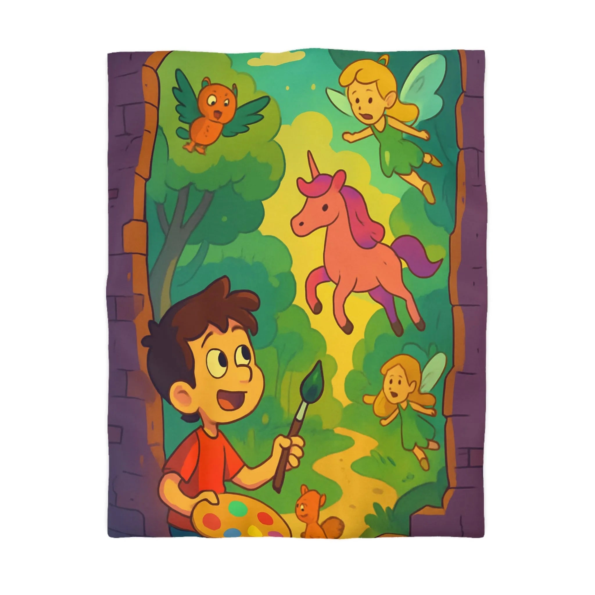 Housse de couette enfant rêve magique avec fées, licorne et peintre créatif