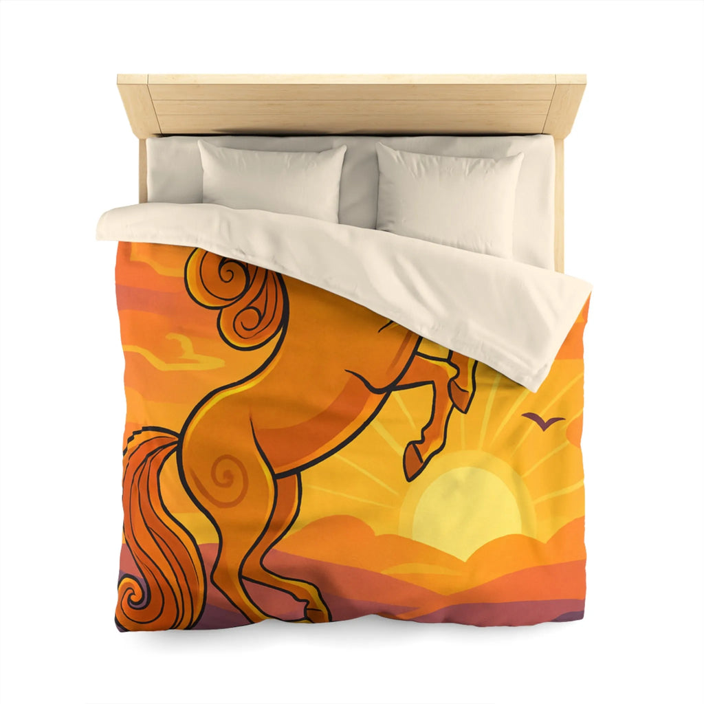 Housse de Couette Équestre Colorée : Cheval Cabré au Coucher de Soleil Artistique