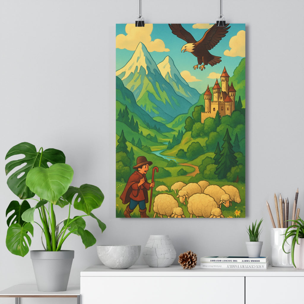 Poster décoratif magique paysage conte fées mystique salon chambre vert bleu Portugal forêt qualité