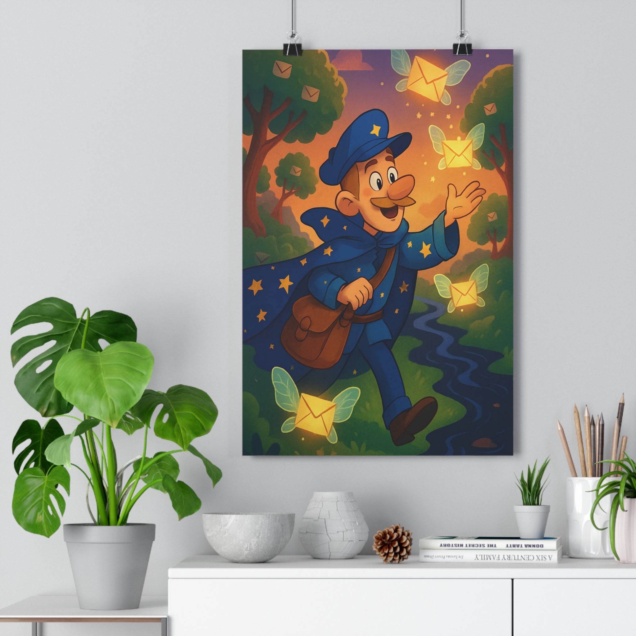 Poster décoratif féerique bleu orange enfant magique joyeux créatif mural vibrant paysage 30x46cm enchanteur