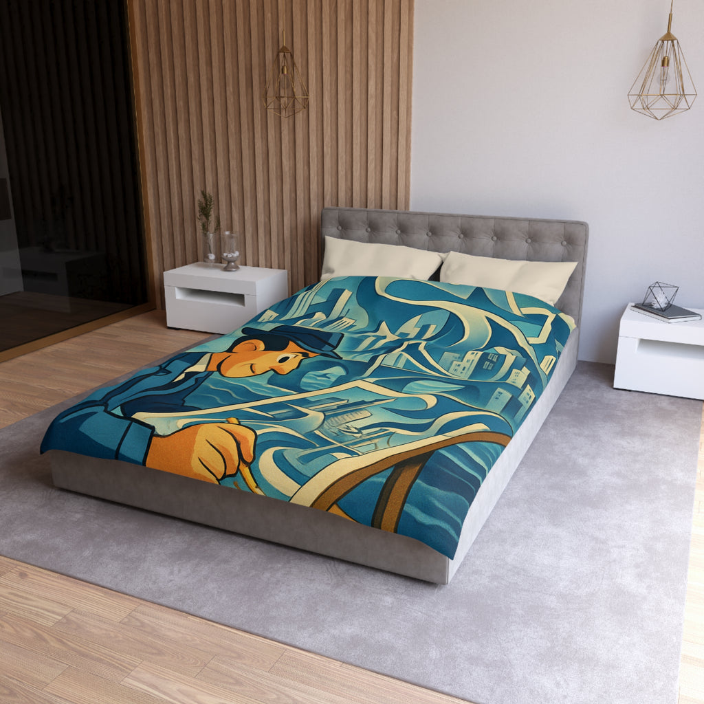 Motifs artistiques urbains bleus et jaunes pour une housse de couette moderne et stylée