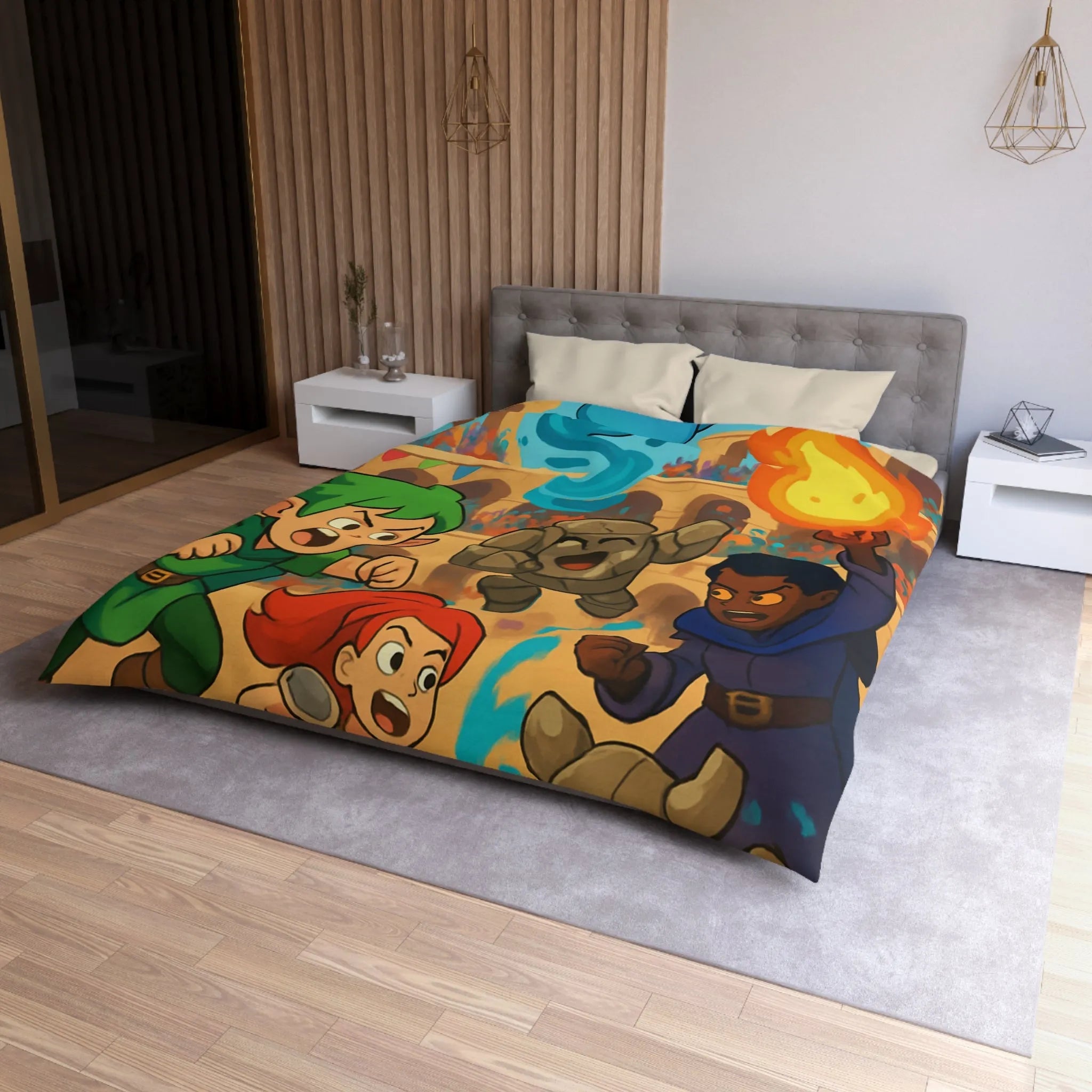 Housse de couette dynamique avec personnages de fantasy en pleine bataille épique animée