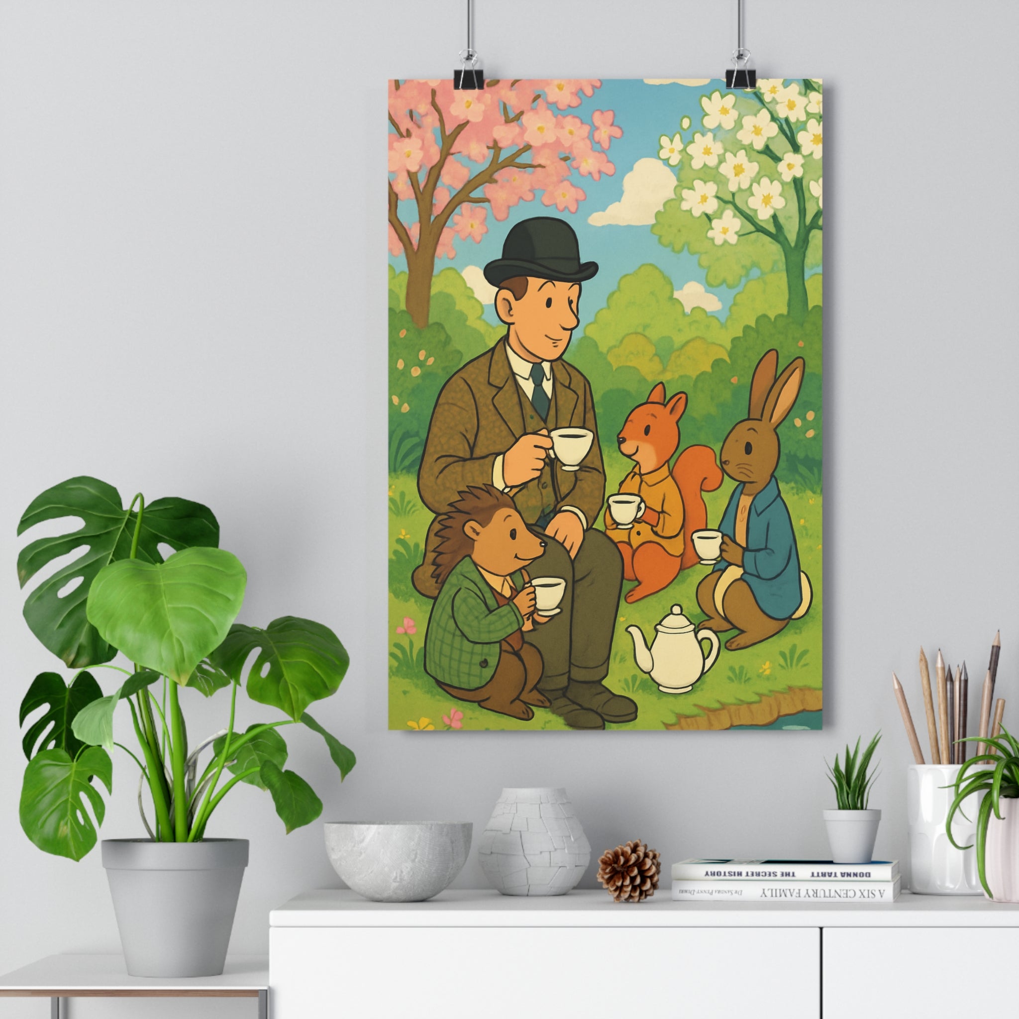 Poster décoratif vintage pastel aventure joyeux salon chambre nature artistique élégant animaux anthropomorphes accueil