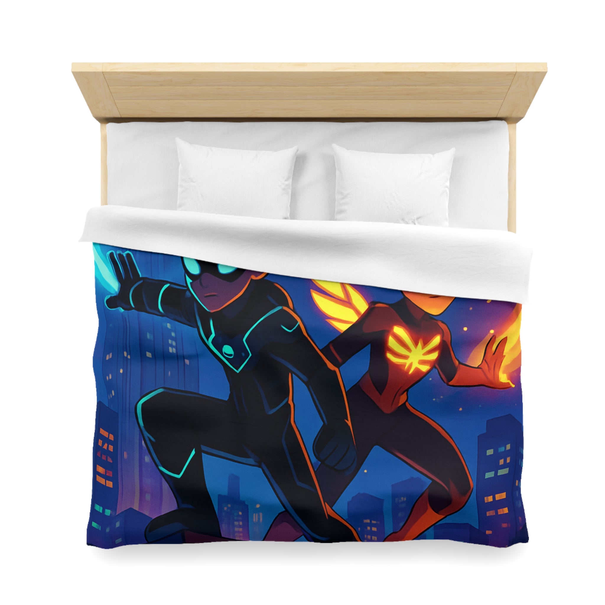 Housse de couette super-héros urbain : ambiance dynamique, couleurs vives, motifs modernes et audacieux