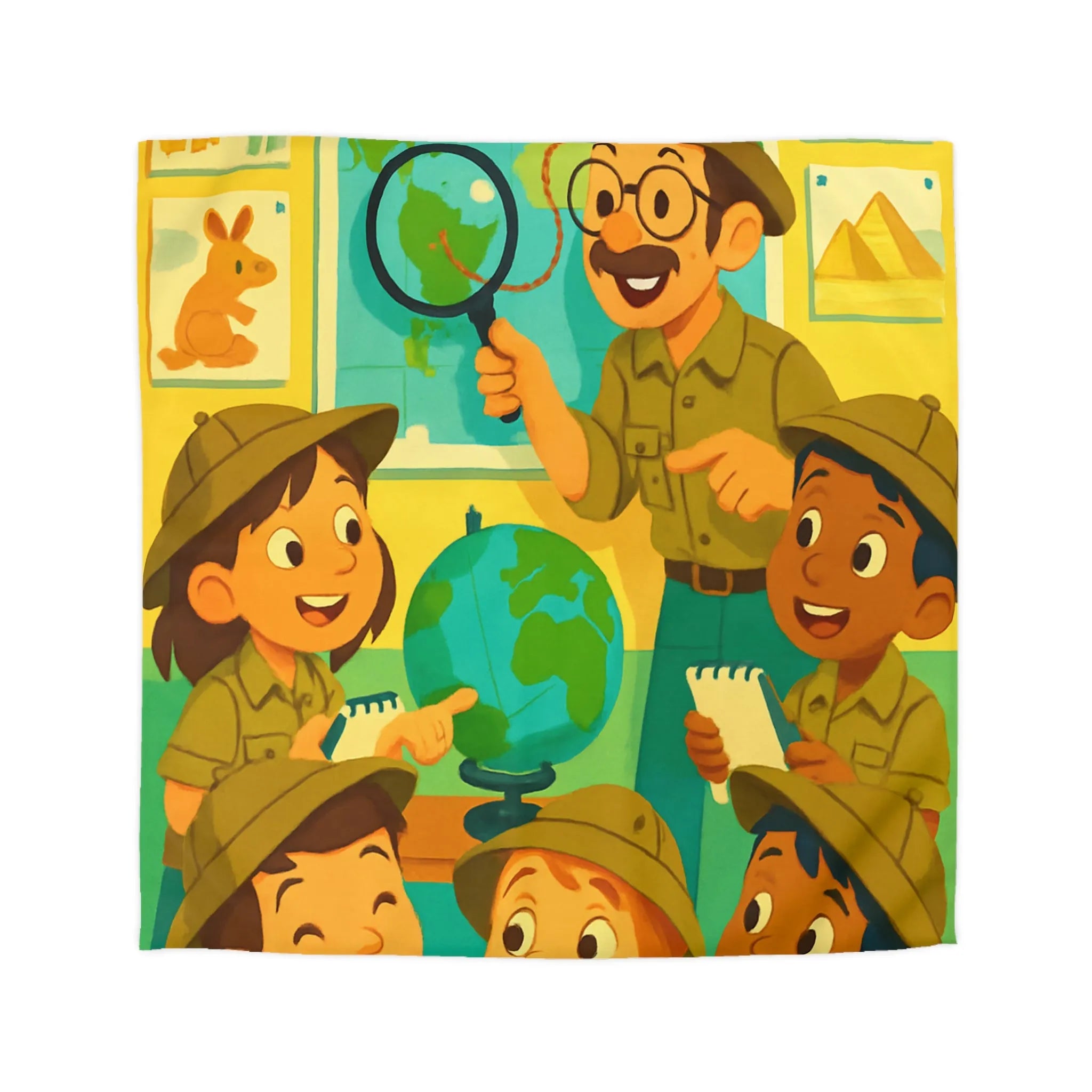 Housse de Couette Enfants Explorateurs : Monde Aventure, Couleurs Vives, Design Éducatif