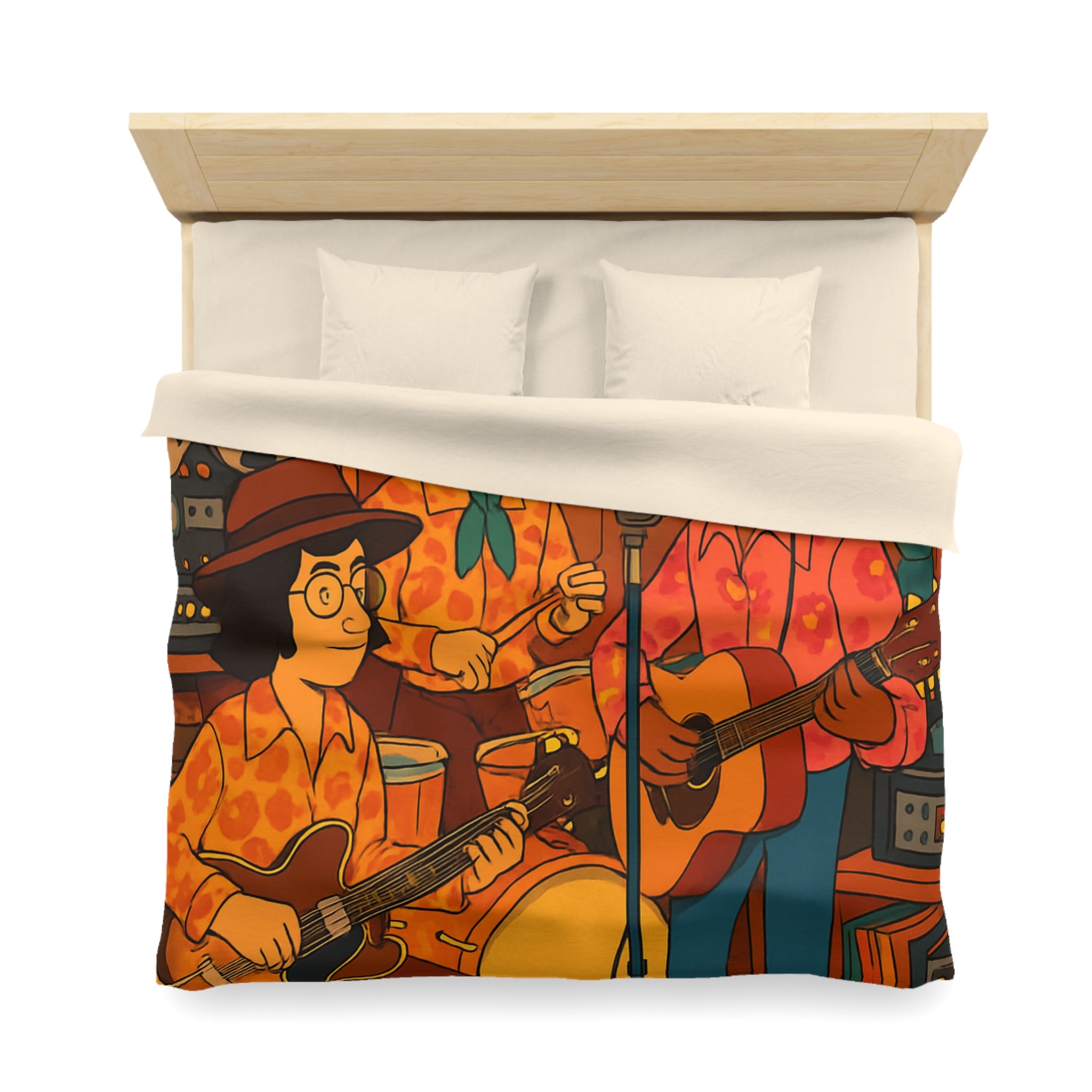 Housse de Couette Vintage avec Musiciens Rétro Jouant de la Guitare et Chanteur