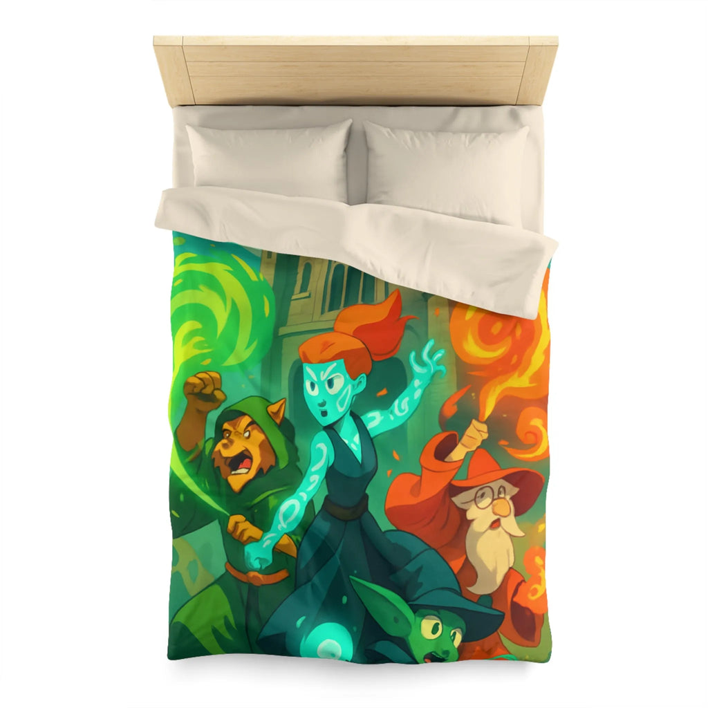 Housse de couette magique pour enfant avec personnages et château, ambiance féérique animée