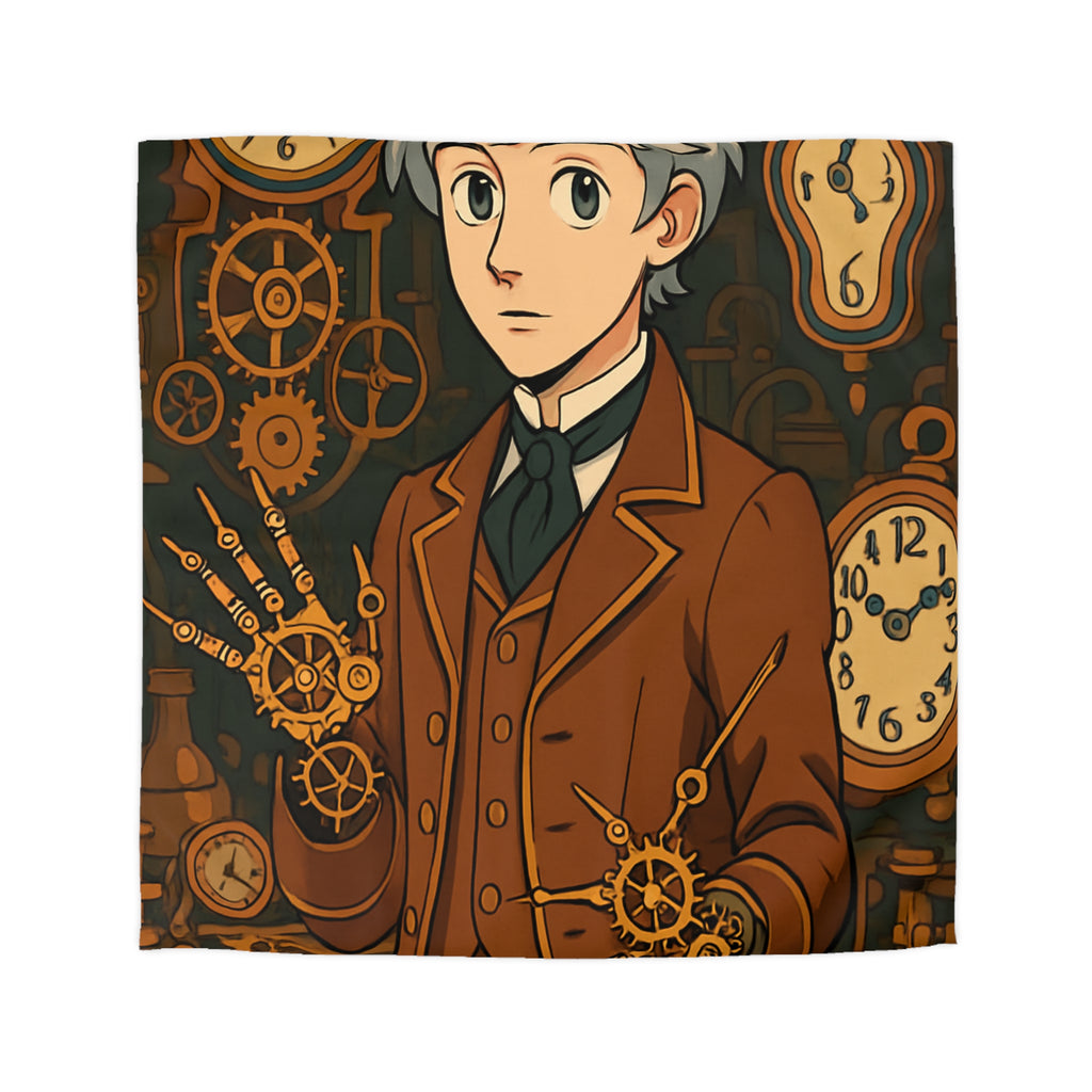 Housse de couette steampunk avec horloges et personnage stylé en tenue victorienne