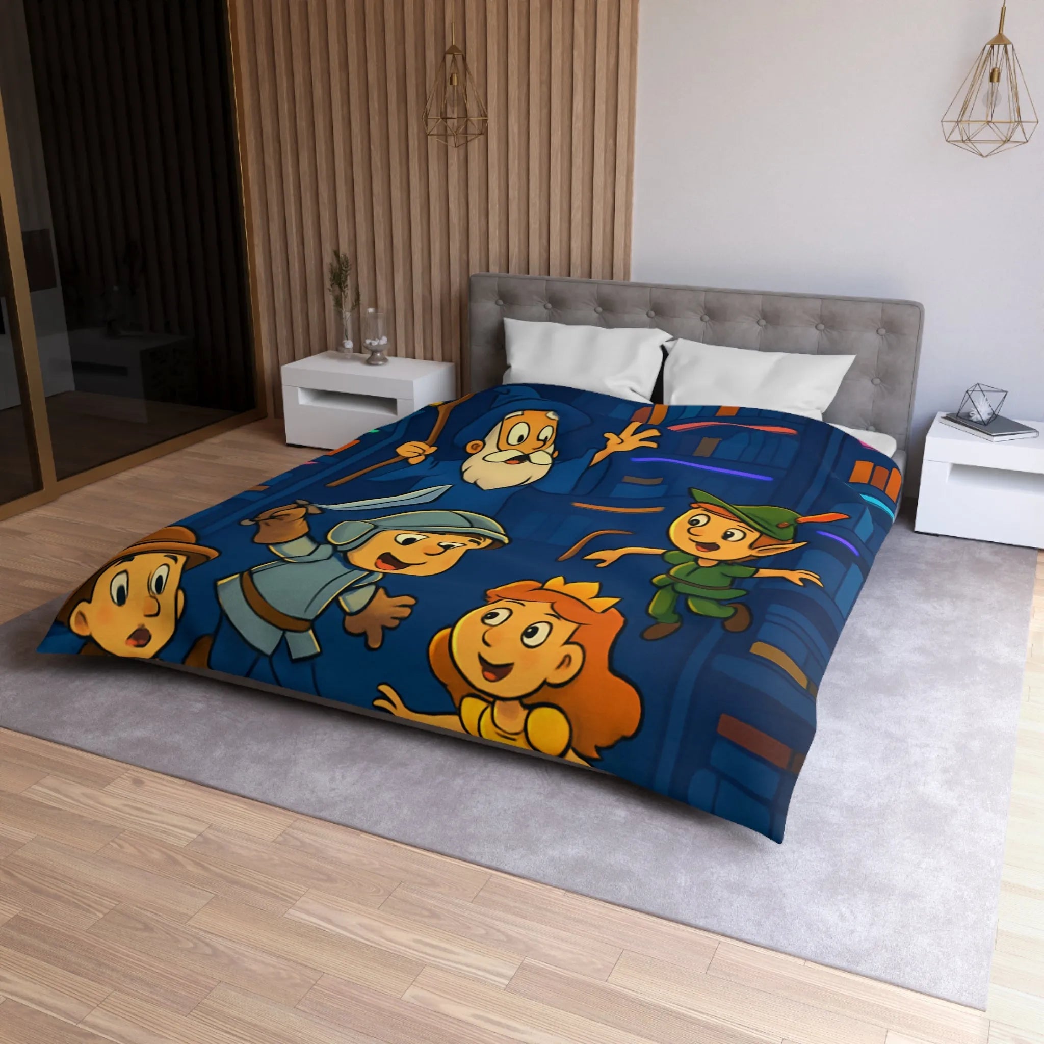 Housse de Couette Enchantée pour Enfants avec Contes Magiques et Personnages Historiques Colorés