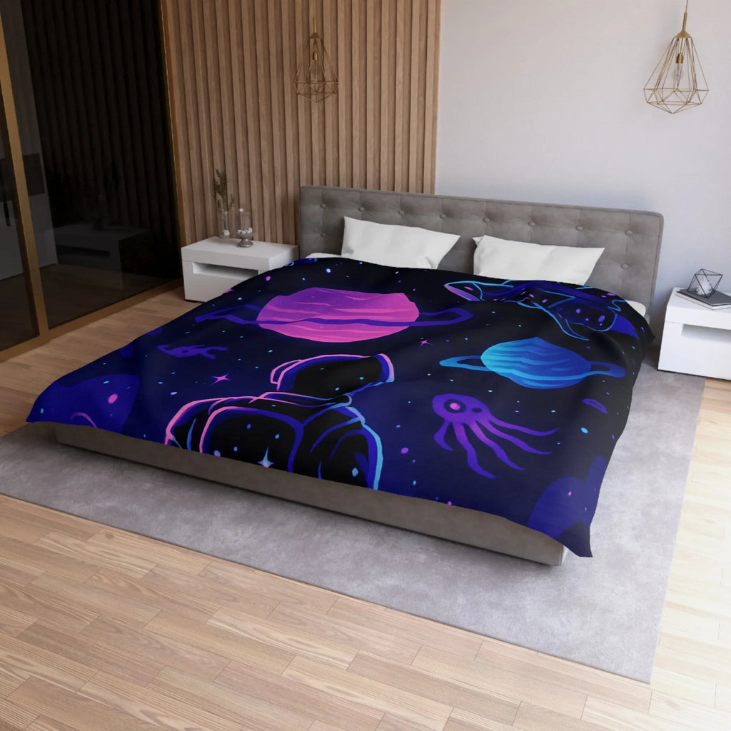 Housse de couette cosmique colorée avec astronaute, planètes et motifs galactiques rêveurs