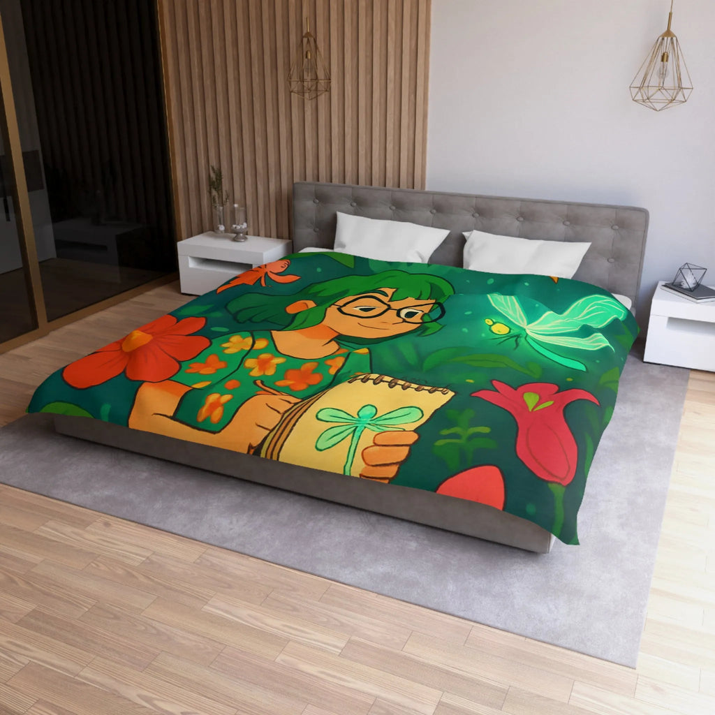 Housse de couette colorée avec fées et libellule dans un jardin enchanteur