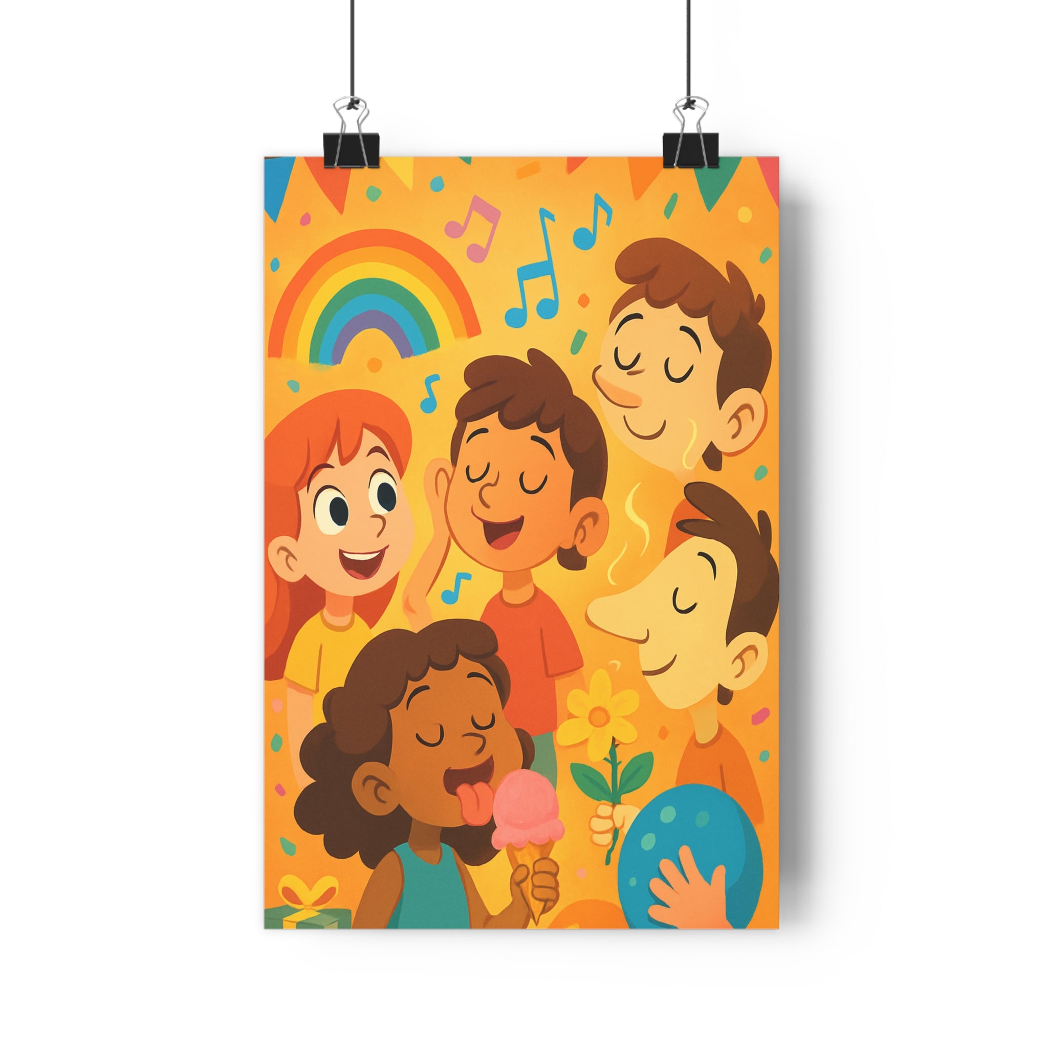 Poster décoratif cartoon vibrant orange jaune joyeux enfants musique chambre enfant ludique 30x46 cm