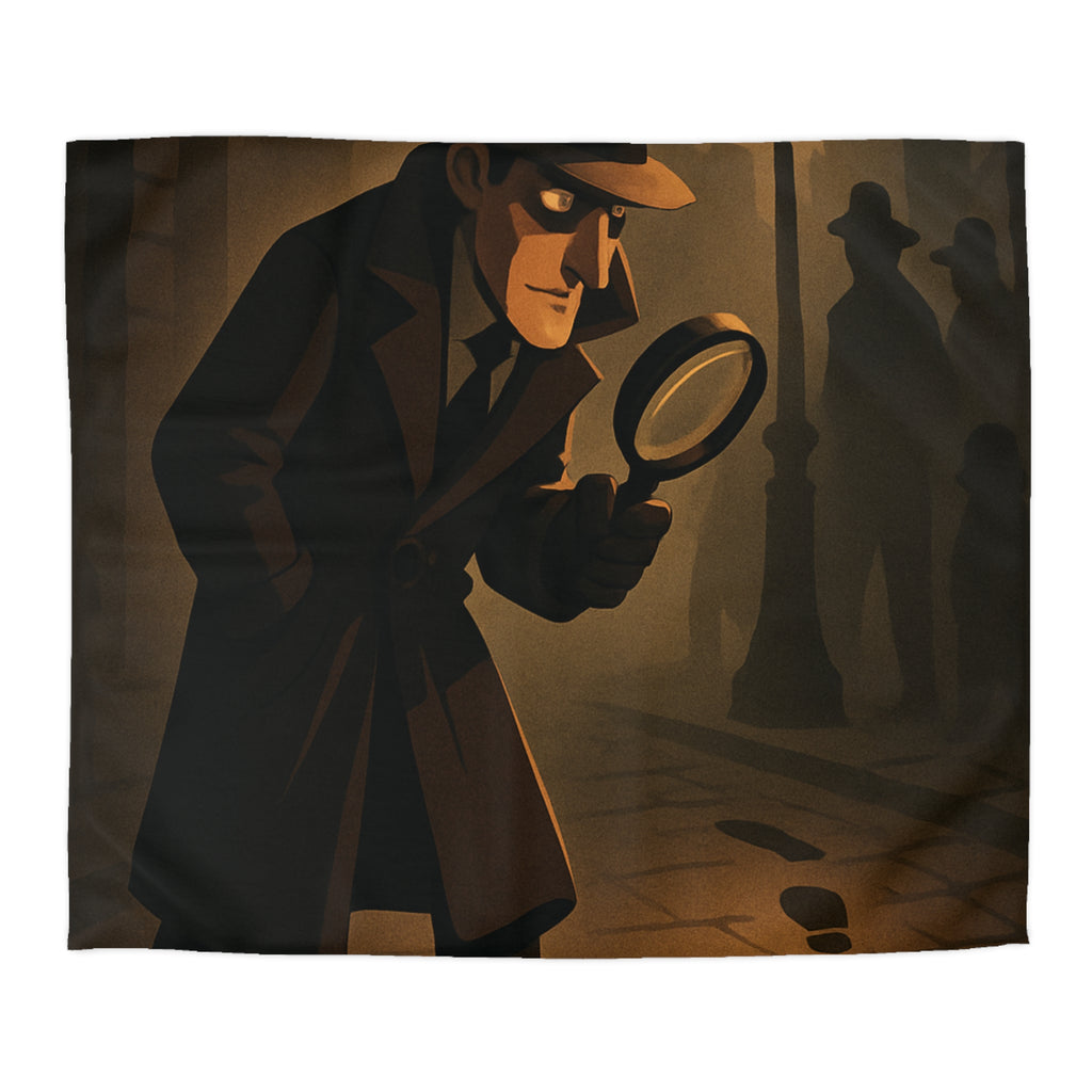 Housse de couette mystérieuse détective sombre rue nocturne silhouette investigation piste intrigante