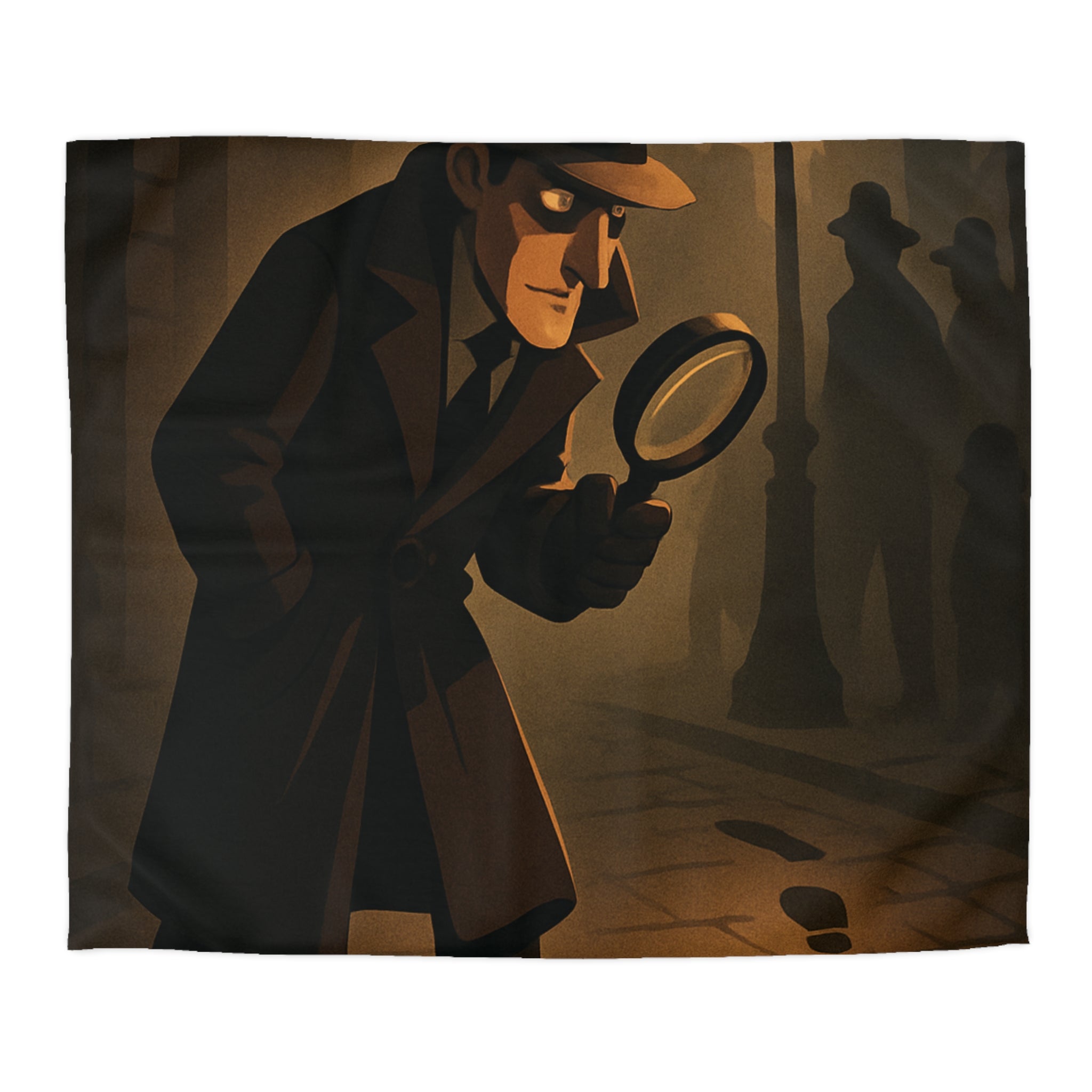 Housse de couette mystérieuse détective sombre rue nocturne silhouette investigation piste intrigante