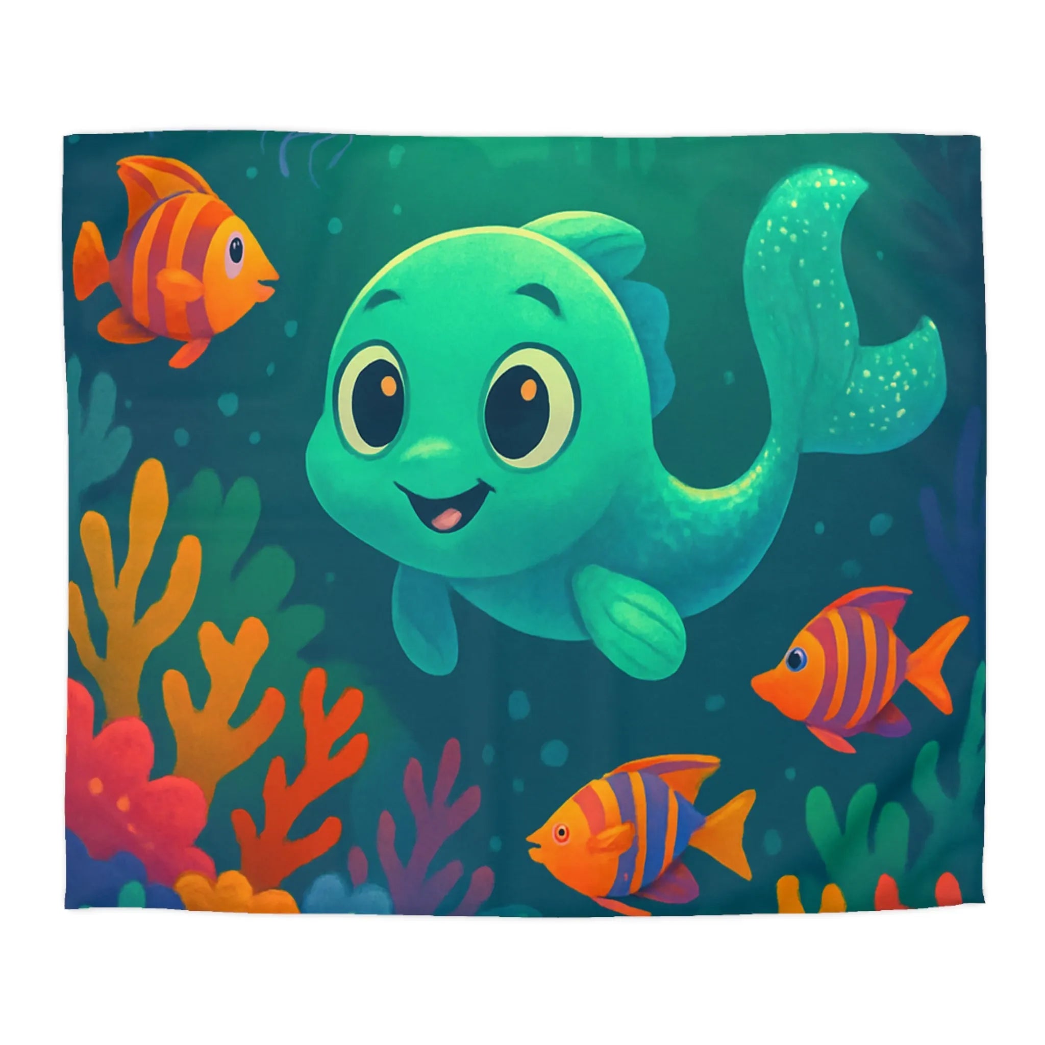 Housse de couette enfantine : poissons colorés et récif corallien enchanté sous-marin