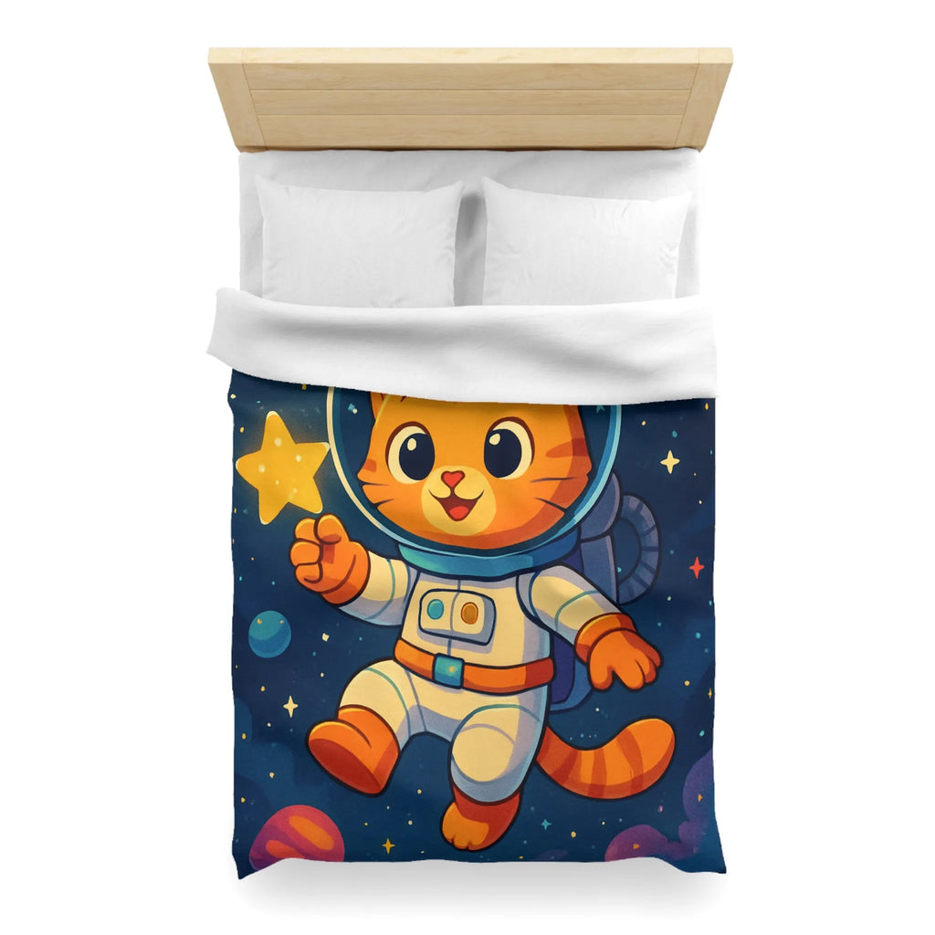 Housse de Couette avec Chat Astronaute et Étoiles dans Espace Coloré pour Enfants