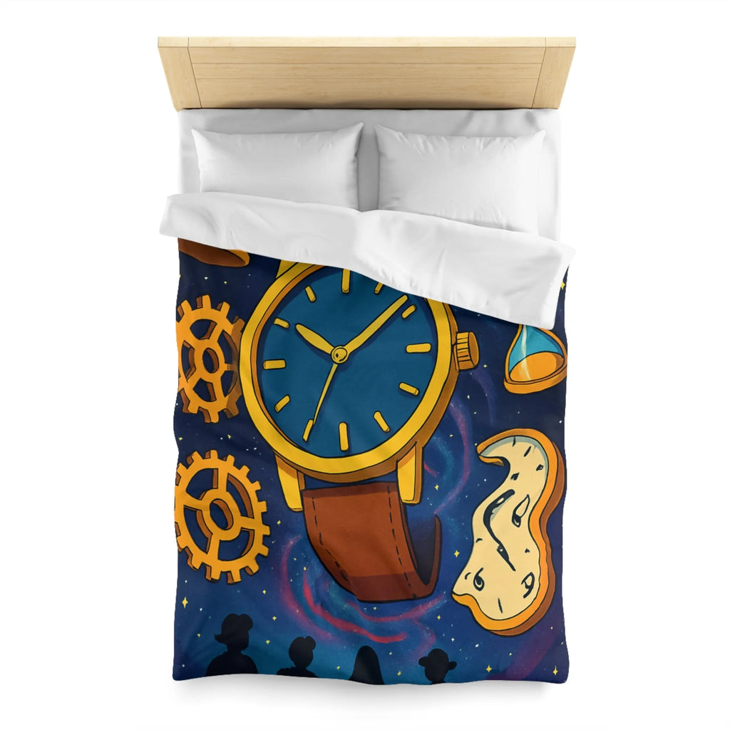 Housse de Couette Inspirée de l'Espace avec Montre Vintage et Sabliers Jaunes