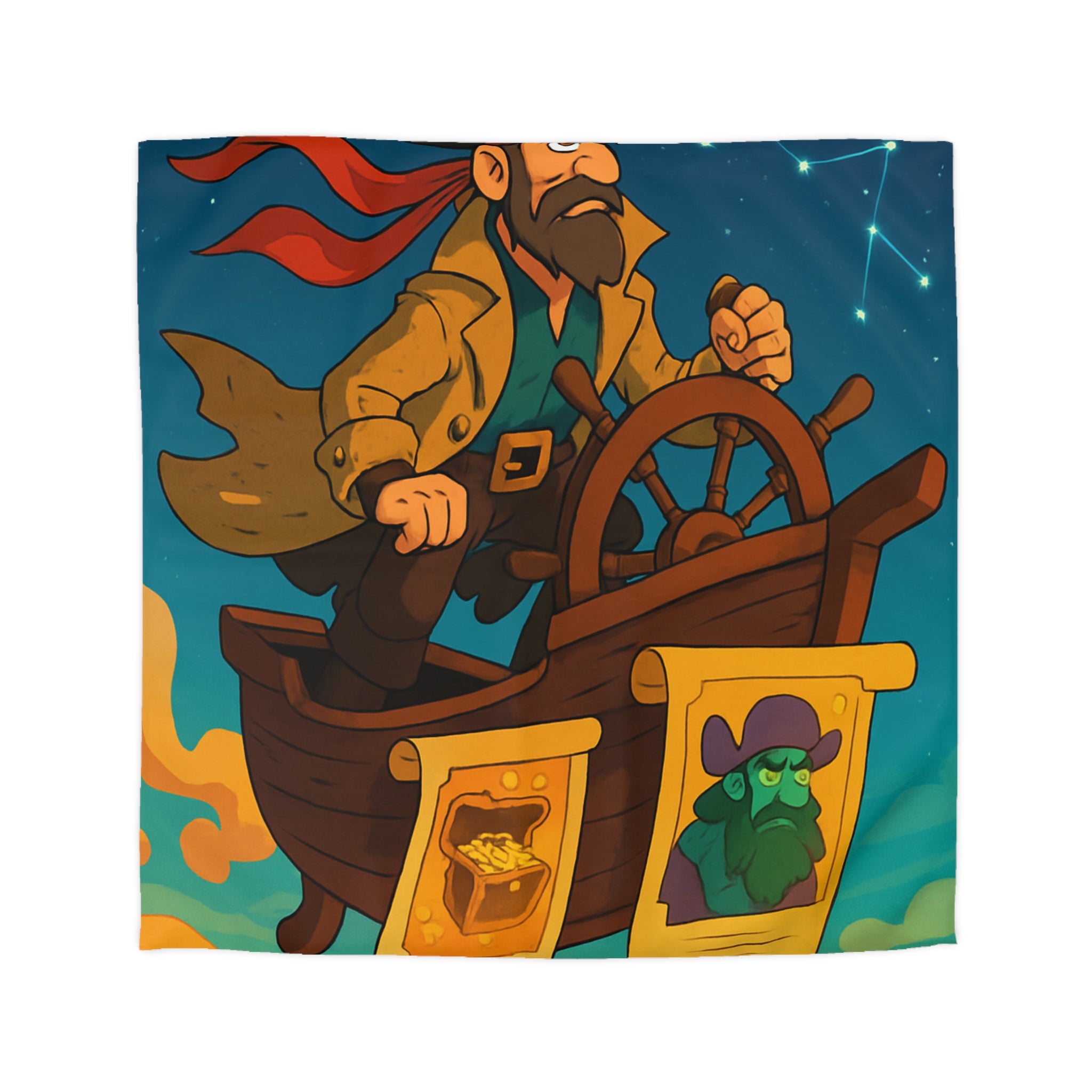 Pirate aventureux naviguant dans le ciel étoilé sur un bateau volant enchanteur