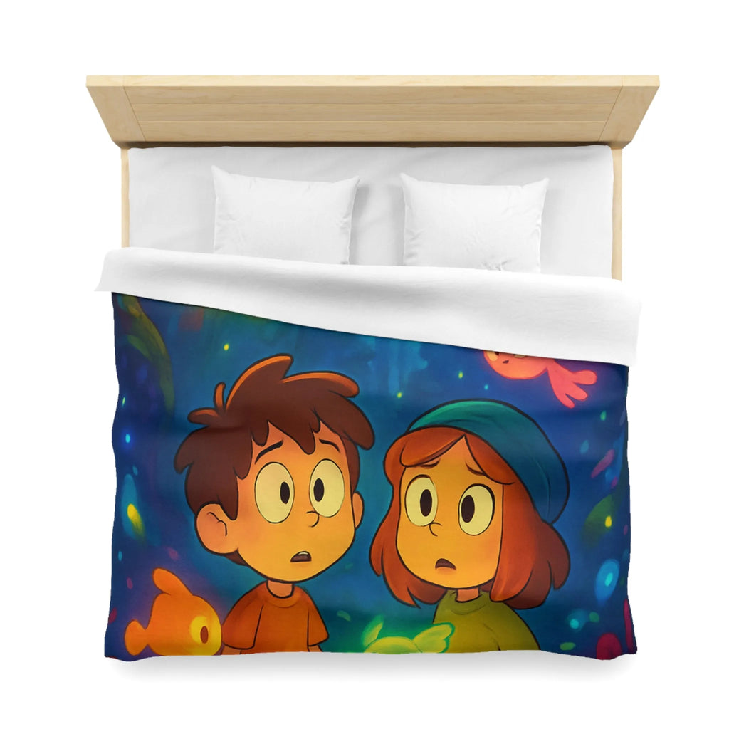 Housse de Couette Enfant Fantaisie avec Créatures Lumineuses dans Forêt Mystérieuse et Enchantée