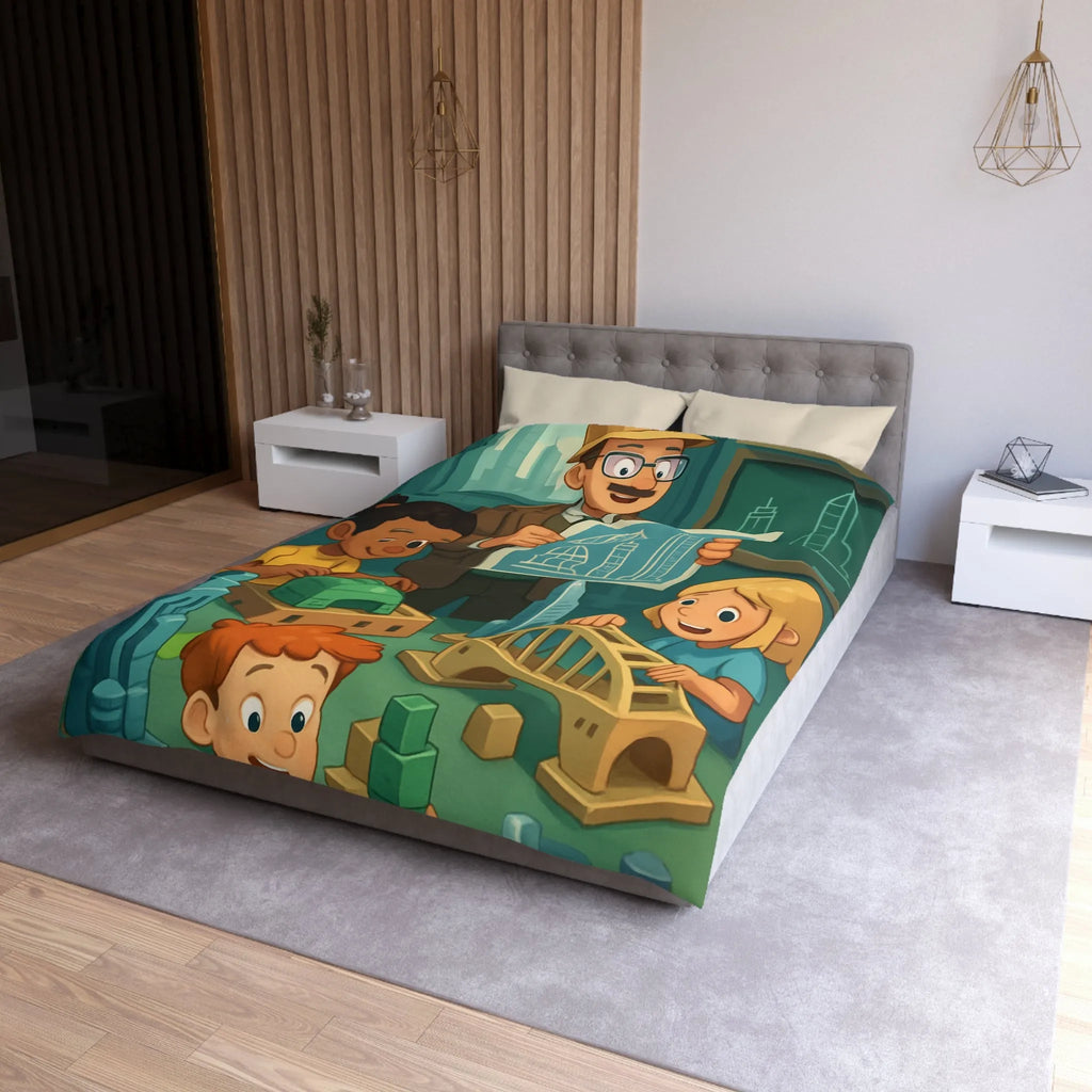 Housse de Couette Enfants Illustrant Un Atelier de Construction Ludique et Éducatif