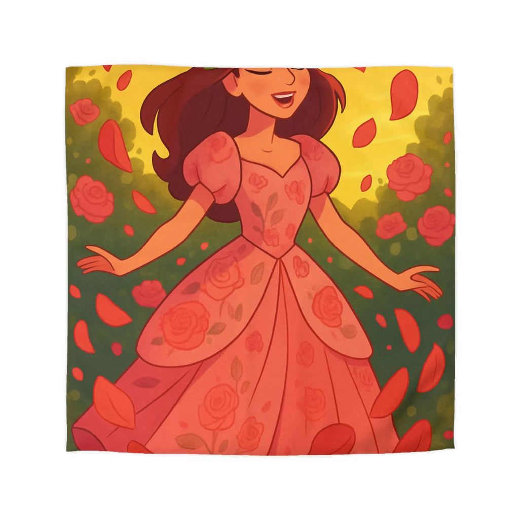 Housse de couette délicatement illustrée avec motif de danse joyeuse parmi les roses rouges