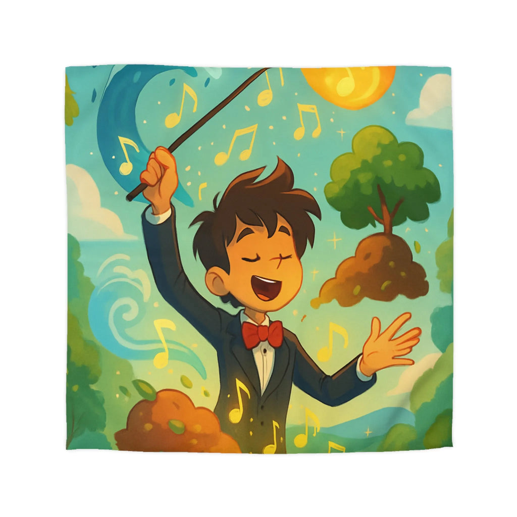 Housse de couette magique avec chef d'orchestre et notes musicales colorées animées