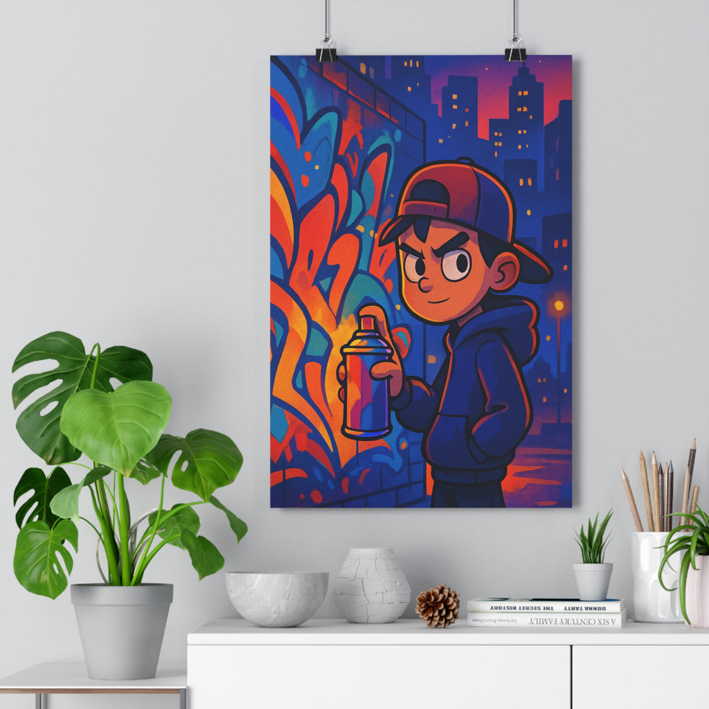 Poster décoratif urbain moderne bleu orange rouge dynamique salon chambre artistique créatif 30x46 graffiti