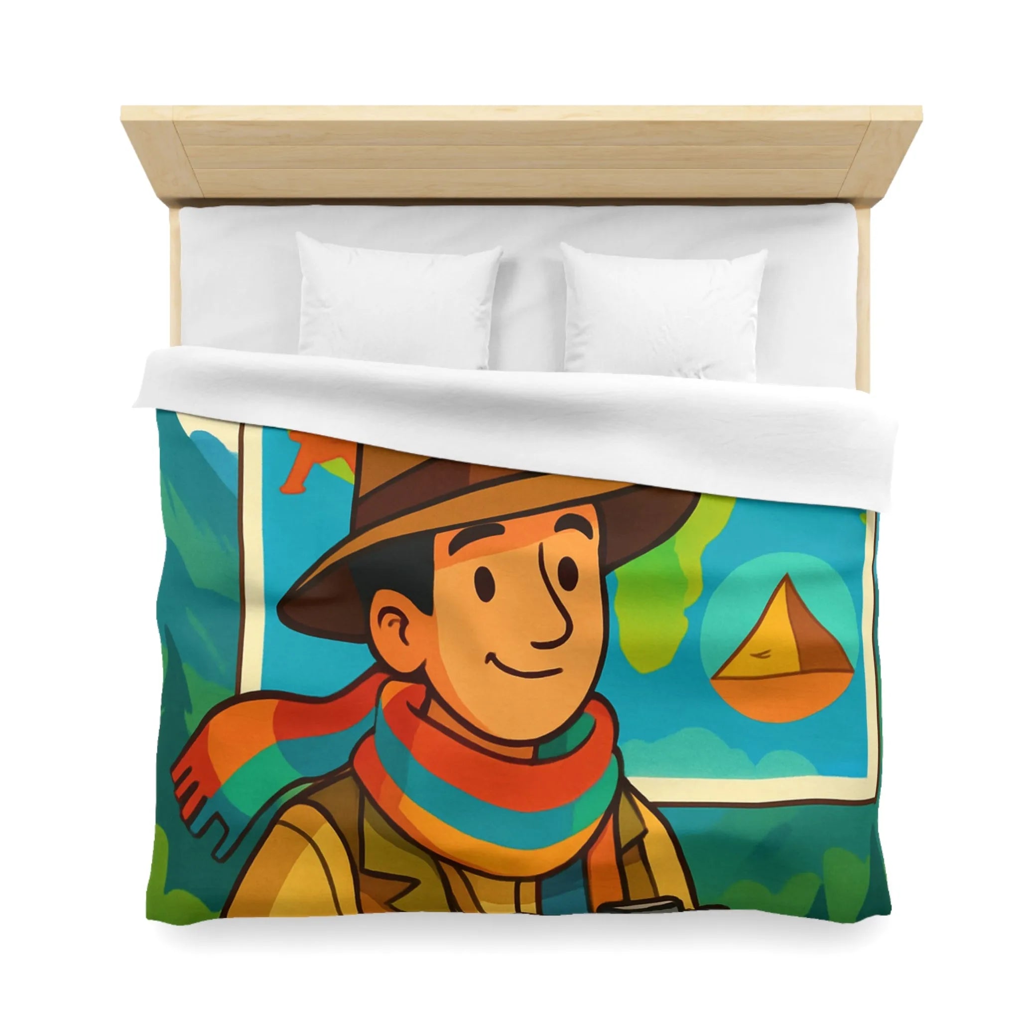 Housse de Couette Aventure Monde Carte Explorateur avec Illustrations Colorées et Éléments Culturels