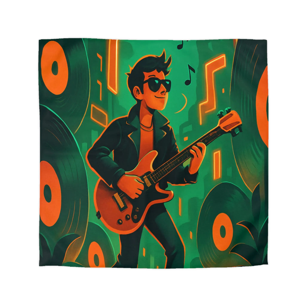 Housse de couette avec motif guitare rétro en vinyle pour décoration musicale unique