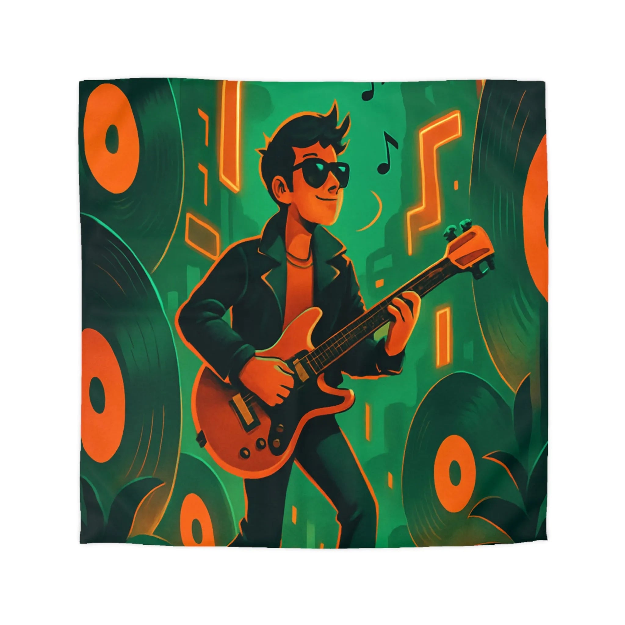 Housse de couette avec motif guitare rétro en vinyle pour décoration musicale unique