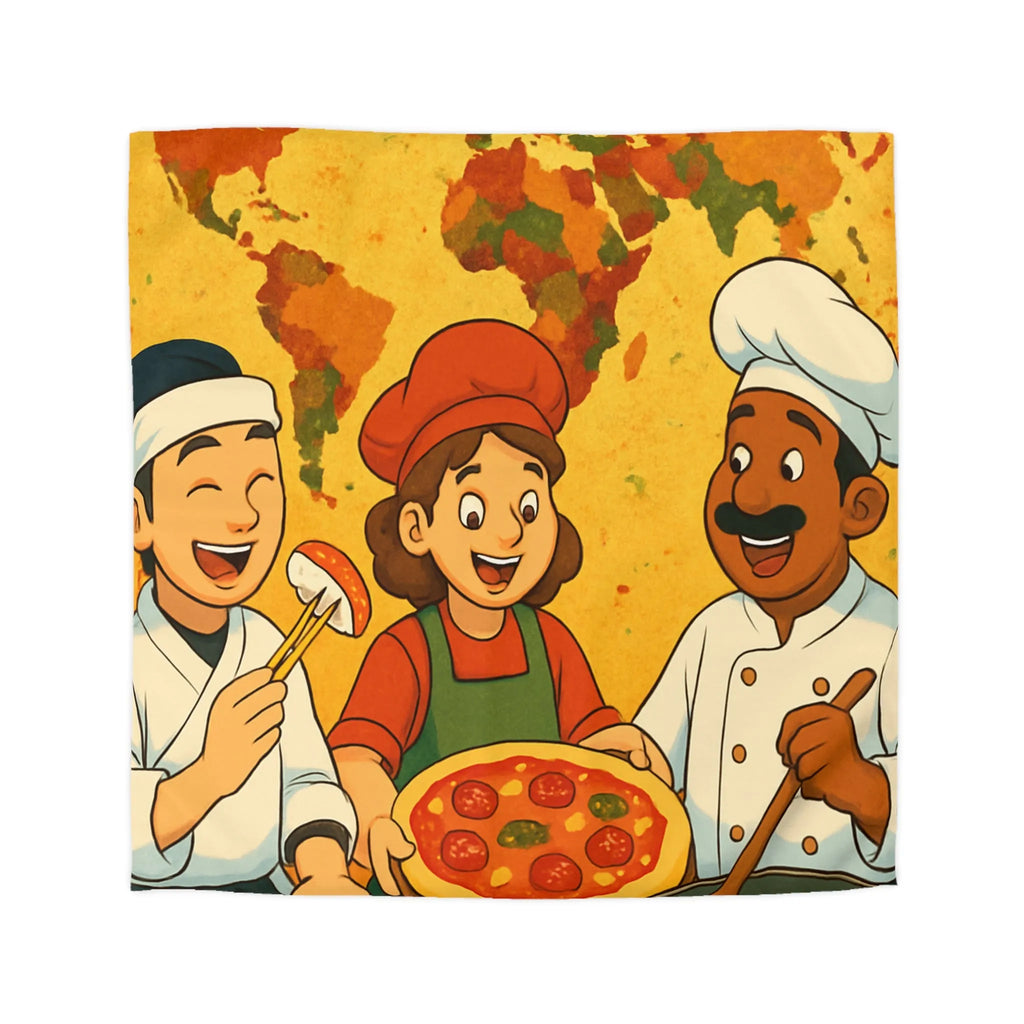 Housse de Couette Cuisine Culturelle : Carte du Monde et Chefs Gourmands